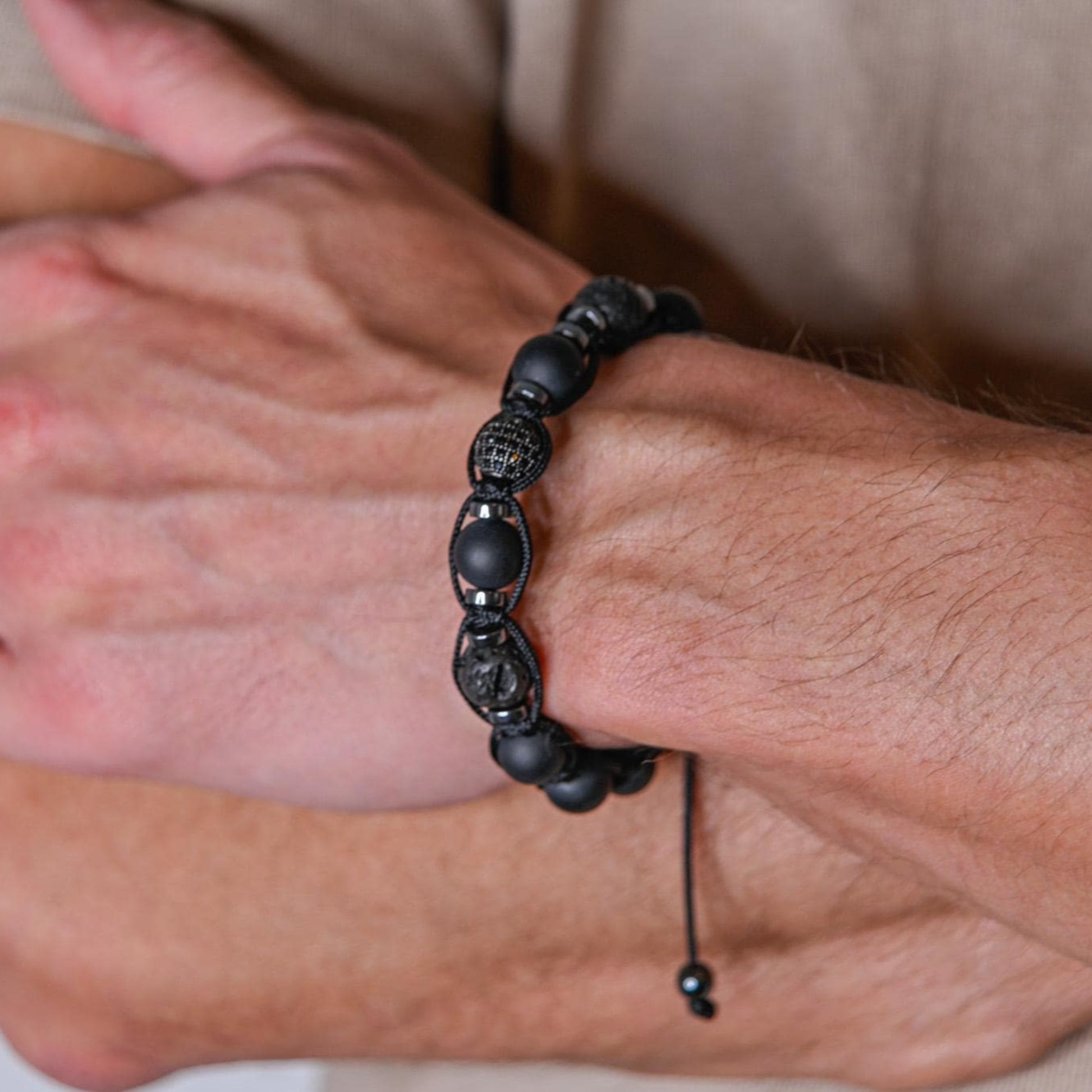 Lava Stone Black Onyx Adjustable Braided Bracelet, Gift for Him, Men's Gemstone Hematite Bracelet, Father's Day Gift, Stone Bracelet - Shamballa Bracelet - Birthstone Bracelet - Gemstone Bracelet Men - Chakra Bracelet
