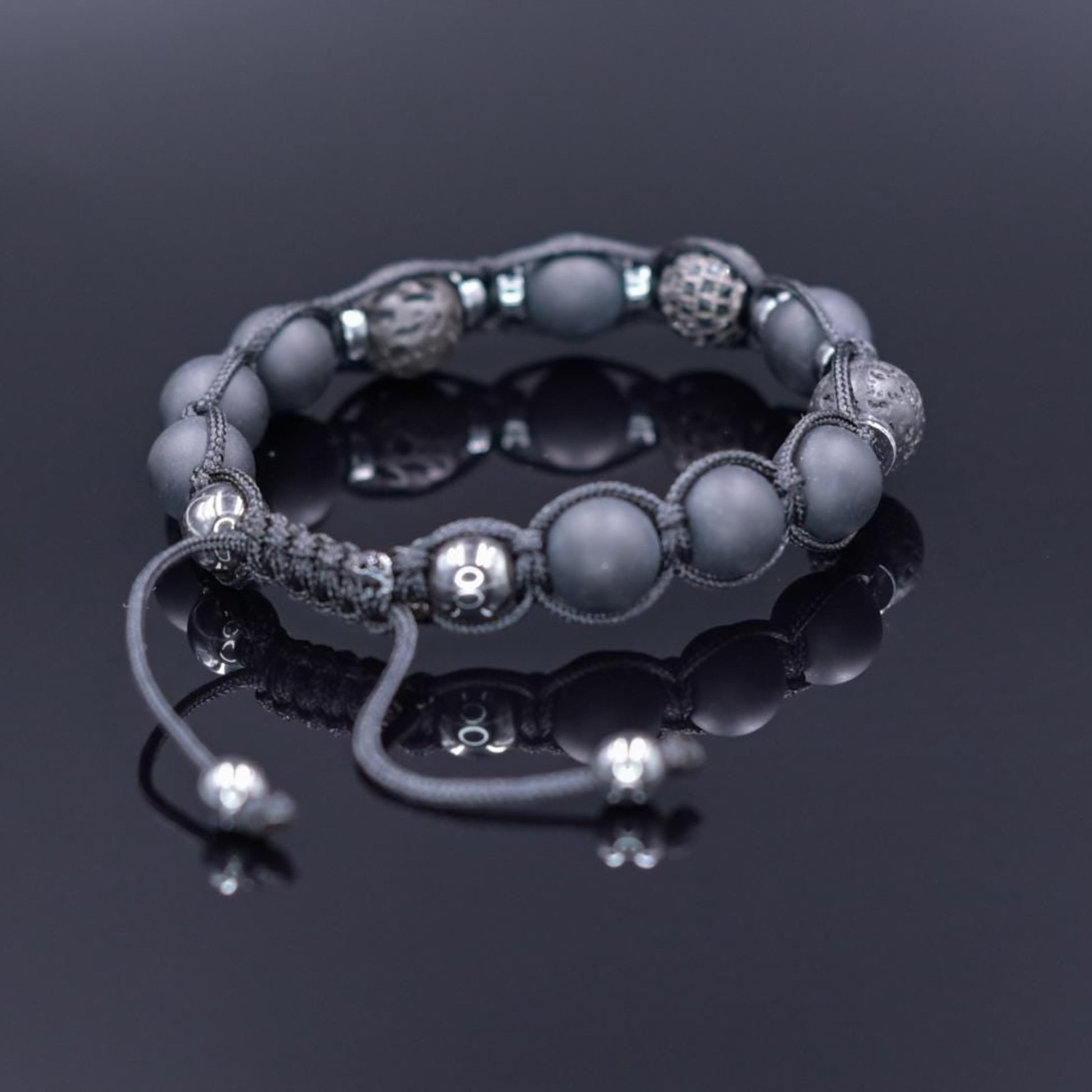 Lava Stone Black Onyx Adjustable Braided Bracelet, Gift for Him, Men's Gemstone Hematite Bracelet, Father's Day Gift, Stone Bracelet - Shamballa Bracelet - Birthstone Bracelet - Gemstone Bracelet Men - Chakra Bracelet

