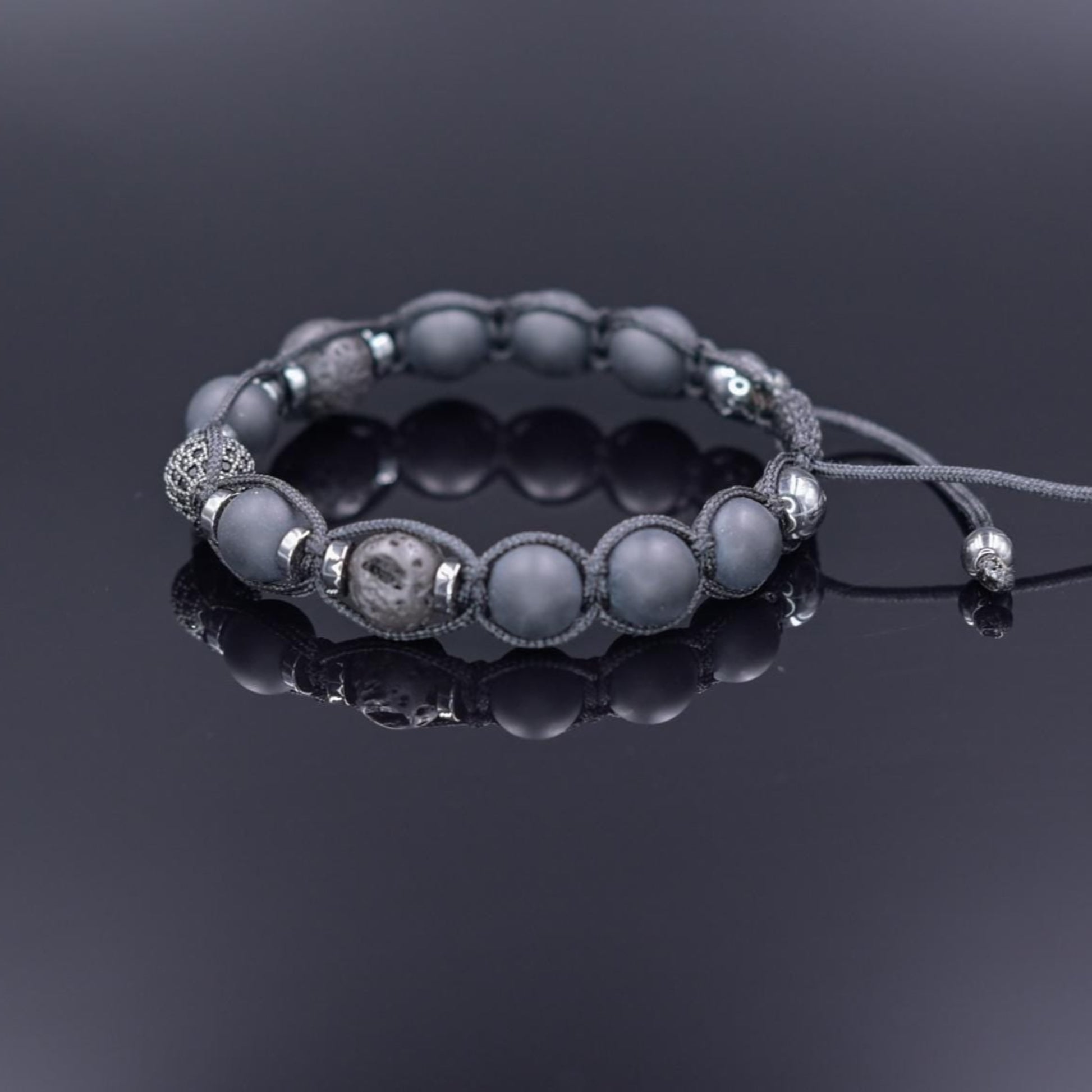 Lava Stone Black Onyx Adjustable Braided Bracelet, Gift for Him, Men's Gemstone Hematite Bracelet, Father's Day Gift, Stone Bracelet - Shamballa Bracelet - Birthstone Bracelet - Gemstone Bracelet Men - Chakra Bracelet
