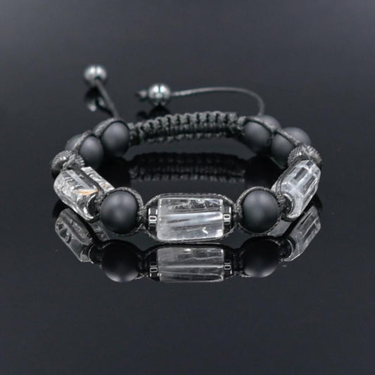 Men's Clear Quartz Healing Gemstone Bracelet, Black Onyx Steel Beaded Bracelet, Gift for Men, Adjustable Braided Bracelet- Shamballa Bracelet - Mantra Bracelet  -  Yoga Bracelet -  Birthstone Bracelet - Gemstone Bracelet Men - Chakra Bracelet - Macrame Bracelet - Healing Bracelet - Gift for Father - Gift For Men - Valinde
