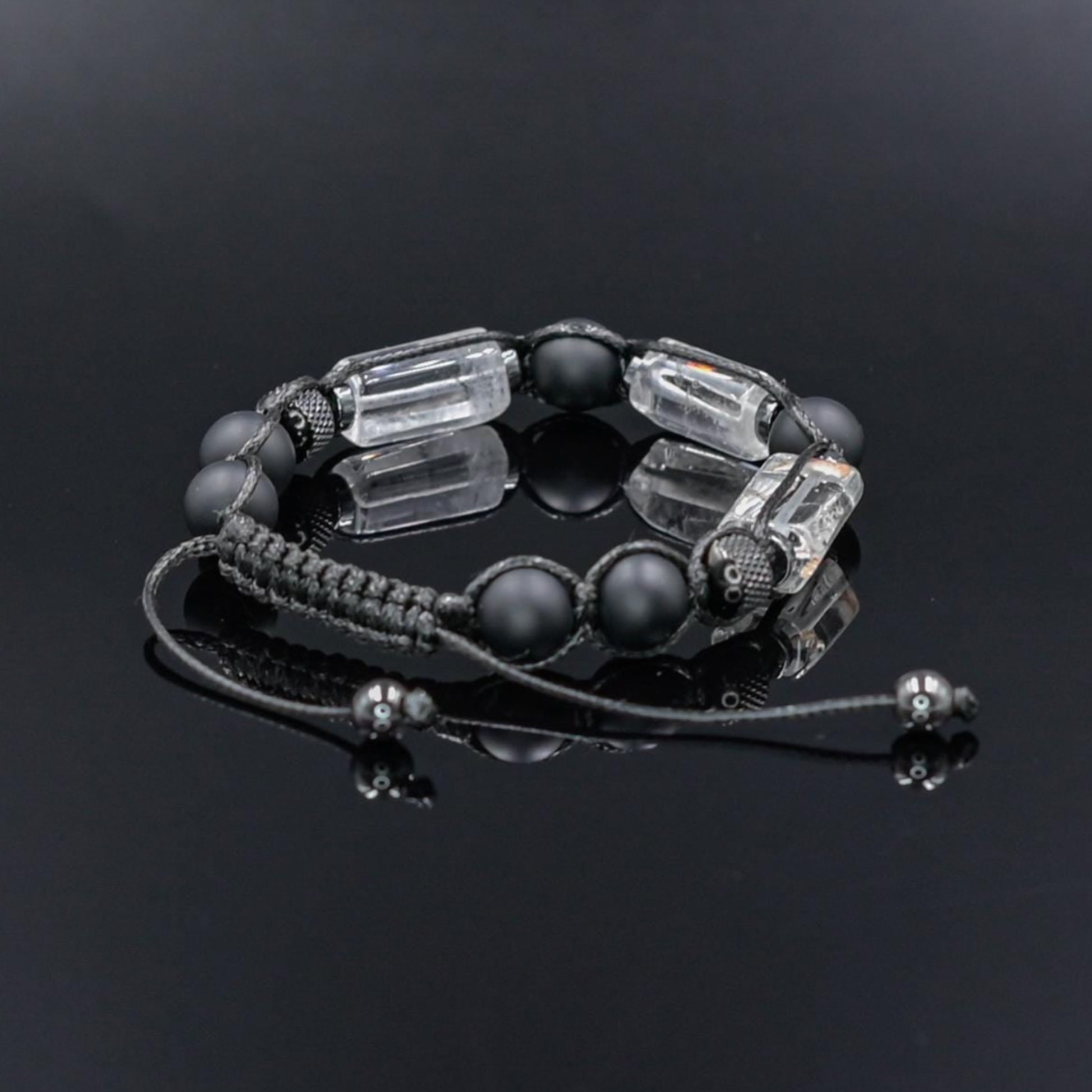 Men's Clear Quartz Healing Gemstone Bracelet, Black Onyx Steel Beaded Bracelet, Gift for Men, Adjustable Braided Bracelet- Shamballa Bracelet - Mantra Bracelet  -  Yoga Bracelet -  Birthstone Bracelet - Gemstone Bracelet Men - Chakra Bracelet - Macrame Bracelet - Healing Bracelet - Gift for Father - Gift For Men - Valinde
