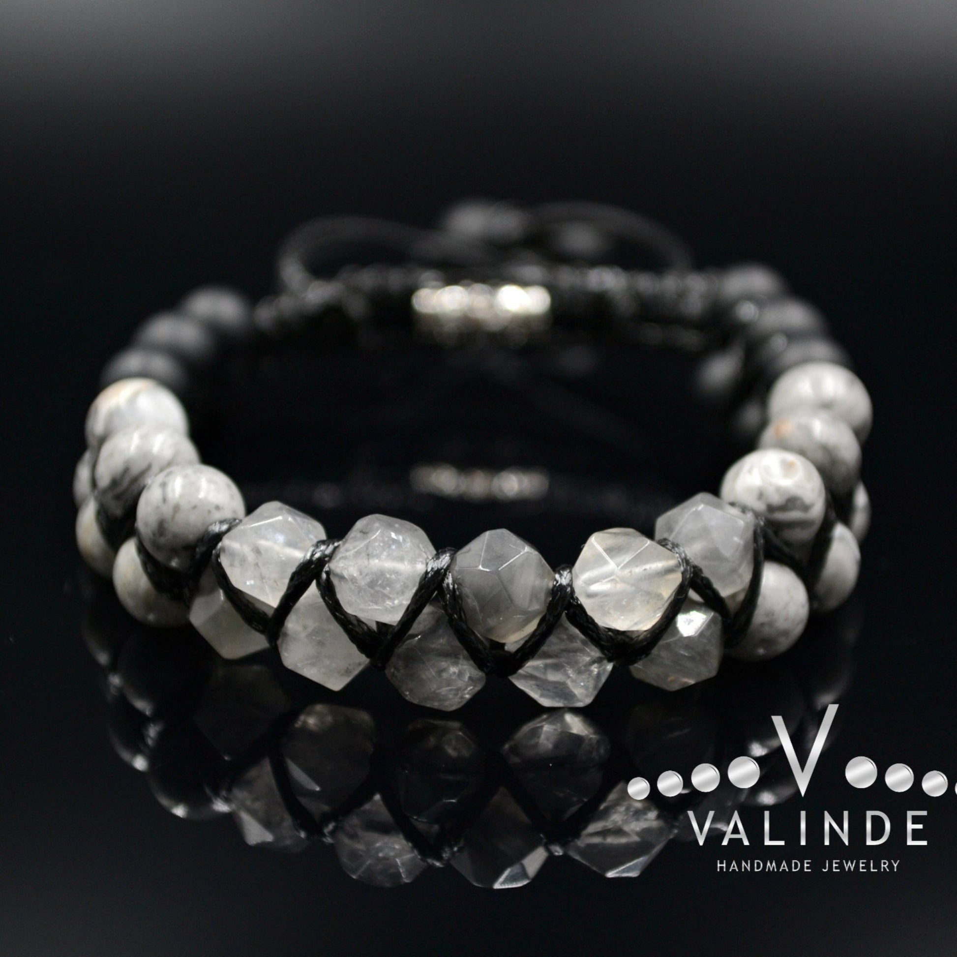 Men's Quartz Bracelet Double Macrame Bracelet Grey Jasper Bracelet Double Row Bracelet Onyx Stone Bracelet Crystal Bracelet Gift for Men  - Shamballa Bracelet - Birthstone Bracelet - Gemstone Bracelet Men - Chakra Bracelet - Macrame Bracelet - Healing Bracelet - Valinde