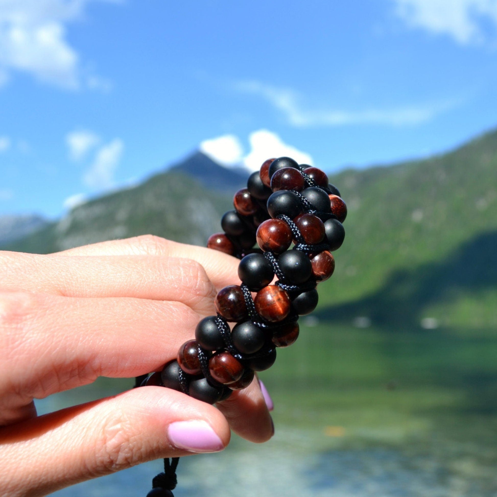Men's Black Onyx Triple Bracelet Macrame Bracelet Red Tiger's Eye Bracelet 3 Rows Beaded Bracelet Gift for Men Adjustable Stone Bracelet  -  Shamballa Bracelet  -  Birthstone Bracelet - Gemstone Bracelet Men - Chakra Bracelet - Macrame Bracelet - Healing Bracelet - Valinde

