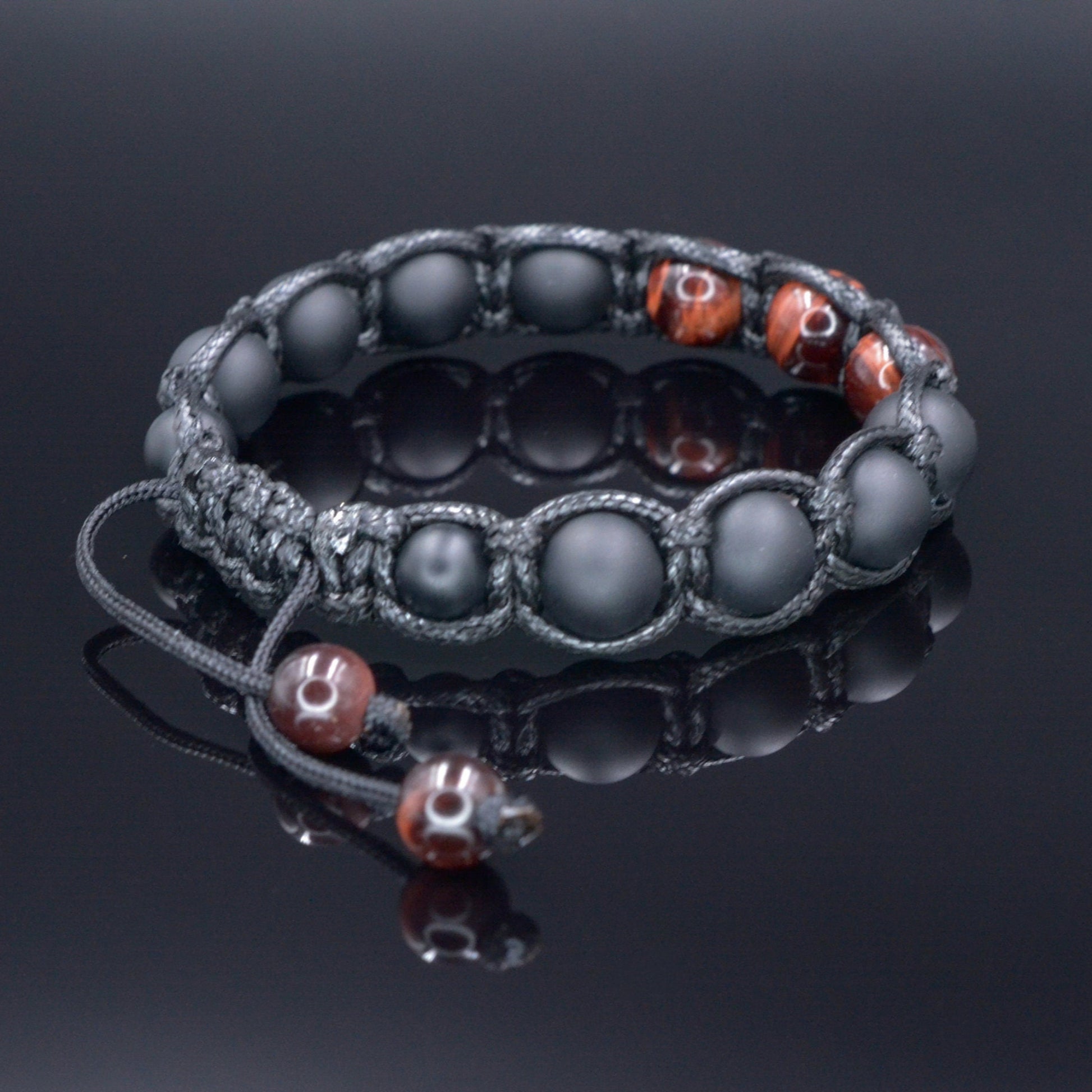 Men's Red Tiger's Eye Bracelet Black Onyx Bracelet Adjustable Macrame Bracelet Braided Bracelet Gift for Men Tiger Eye Stone Bracelet   - Shamballa Bracelet - Mantra Bracelet  -  Birthstone Bracelet - Gemstone Bracelet Men - Chakra Bracelet - Macrame Bracelet - Healing Bracelet - Valinde
