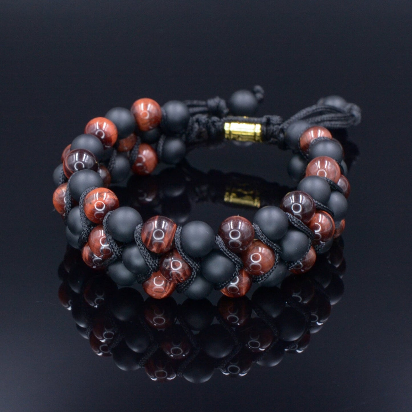 Men's Black Onyx Triple Bracelet Macrame Bracelet Red Tiger's Eye Bracelet 3 Rows Beaded Bracelet Gift for Men Adjustable Stone Bracelet  -  Shamballa Bracelet  -  Birthstone Bracelet - Gemstone Bracelet Men - Chakra Bracelet - Macrame Bracelet - Healing Bracelet - Valinde
