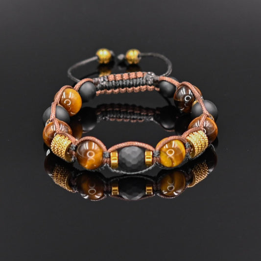 Men's Tiger's Eye Onyx Bracelet, Stainless Steel Braided Macrame Adjustable Bracelet, Handmade Gift Jewelry for Him- Shamballa Bracelet - Mantra Bracelet  -  Yoga Bracelet -  Birthstone Bracelet - Gemstone Bracelet Men - Chakra Bracelet - Macrame Bracelet - Healing Bracelet - Gift for Father - Gift For Men - Valinde
