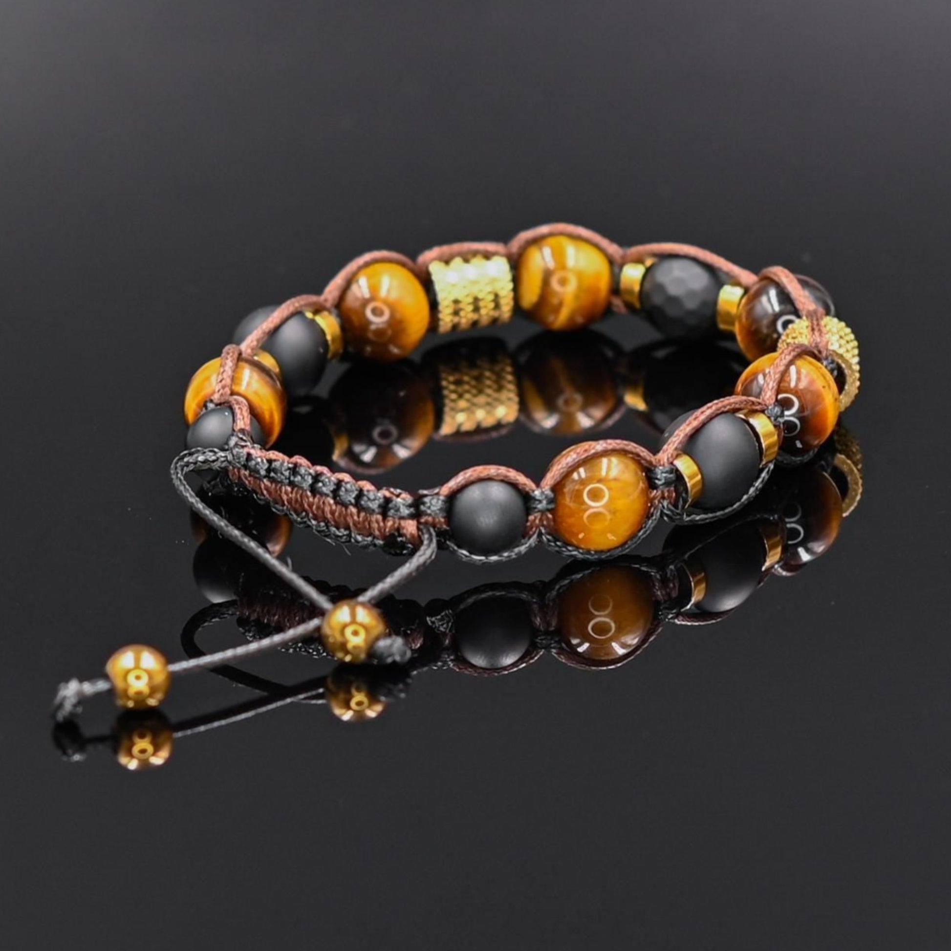 Men's Tiger's Eye Onyx Bracelet, Stainless Steel Braided Macrame Adjustable Bracelet, Handmade Gift Jewelry for Him- Shamballa Bracelet - Mantra Bracelet  -  Yoga Bracelet -  Birthstone Bracelet - Gemstone Bracelet Men - Chakra Bracelet - Macrame Bracelet - Healing Bracelet - Gift for Father - Gift For Men - Valinde
