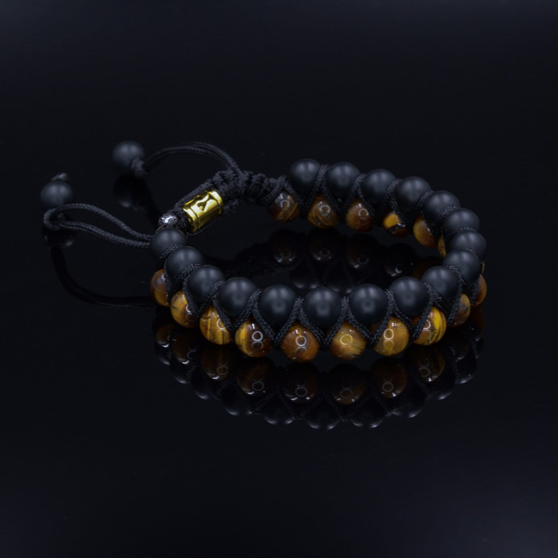 Men's Tiger's Eye Bracelet Double Beaded Bracelet Onyx Bracelet Gemstone Bracelet Gift for Men Adjustable Bracelet Stone Bracelet Macrame  - Shamballa Bracelet - Birthstone Bracelet - Gemstone Bracelet Men - Chakra Bracelet - Macrame Bracelet - Healing Bracelet - Valinde
