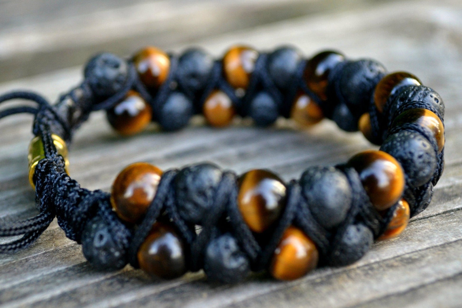 Lava Stone Double Bracelet Men's Crystal Bracelet Tiger Eye Bead Bracelet Gemstone Bracelet Adjustable Bracelet Macramé Bead Bracelet - Shamballa Bracelet - Birthstone Bracelet - Gemstone Bracelet Men - Chakra Bracelet - Macrame Bracelet - Healing Bracelet - Valinde
