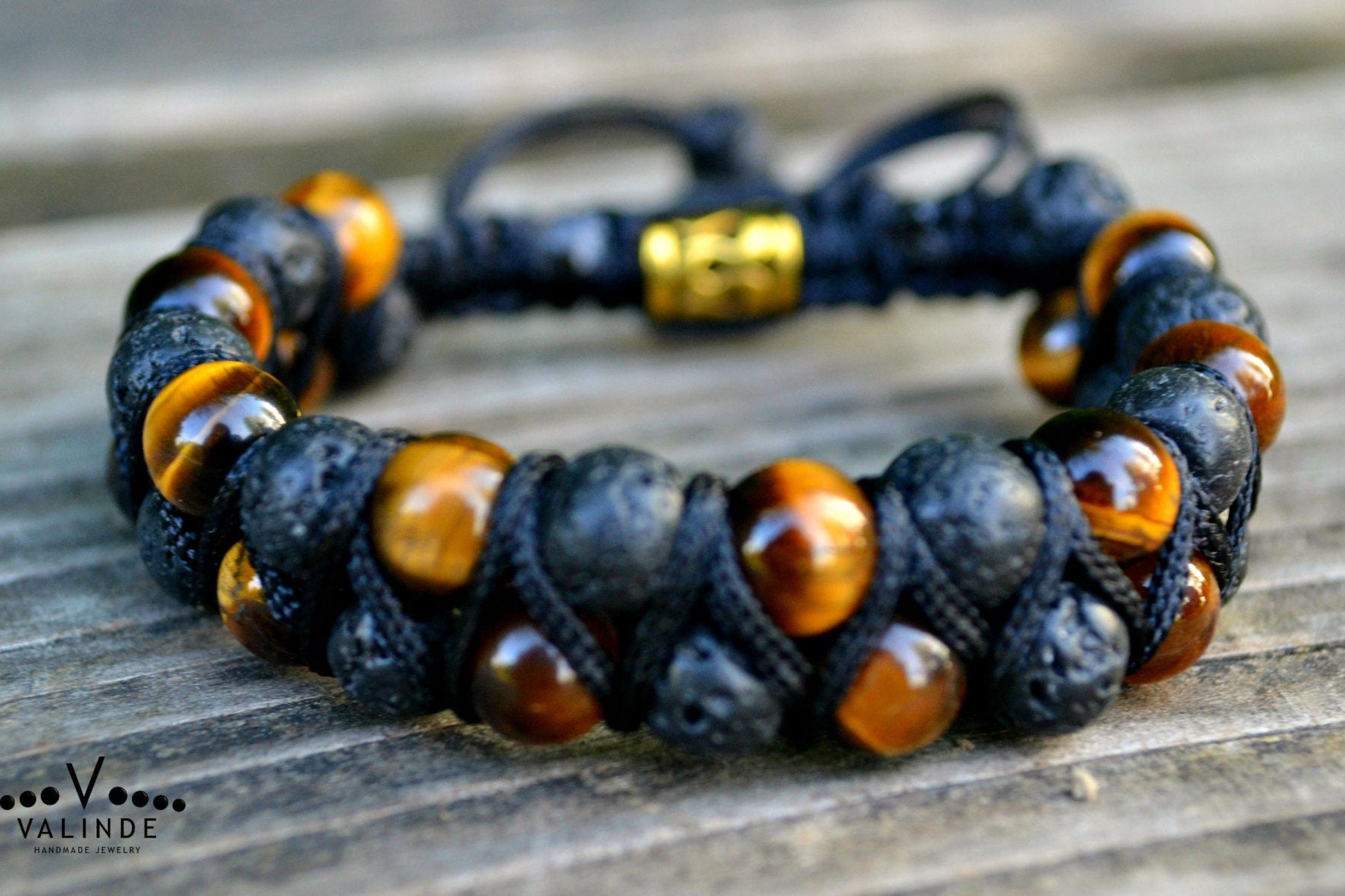 Lava Stone Double Bracelet Men's Crystal Bracelet Tiger Eye Bead Bracelet Gemstone Bracelet Adjustable Bracelet Macramé Bead Bracelet - Shamballa Bracelet - Birthstone Bracelet - Gemstone Bracelet Men - Chakra Bracelet - Macrame Bracelet - Healing Bracelet - Valinde
