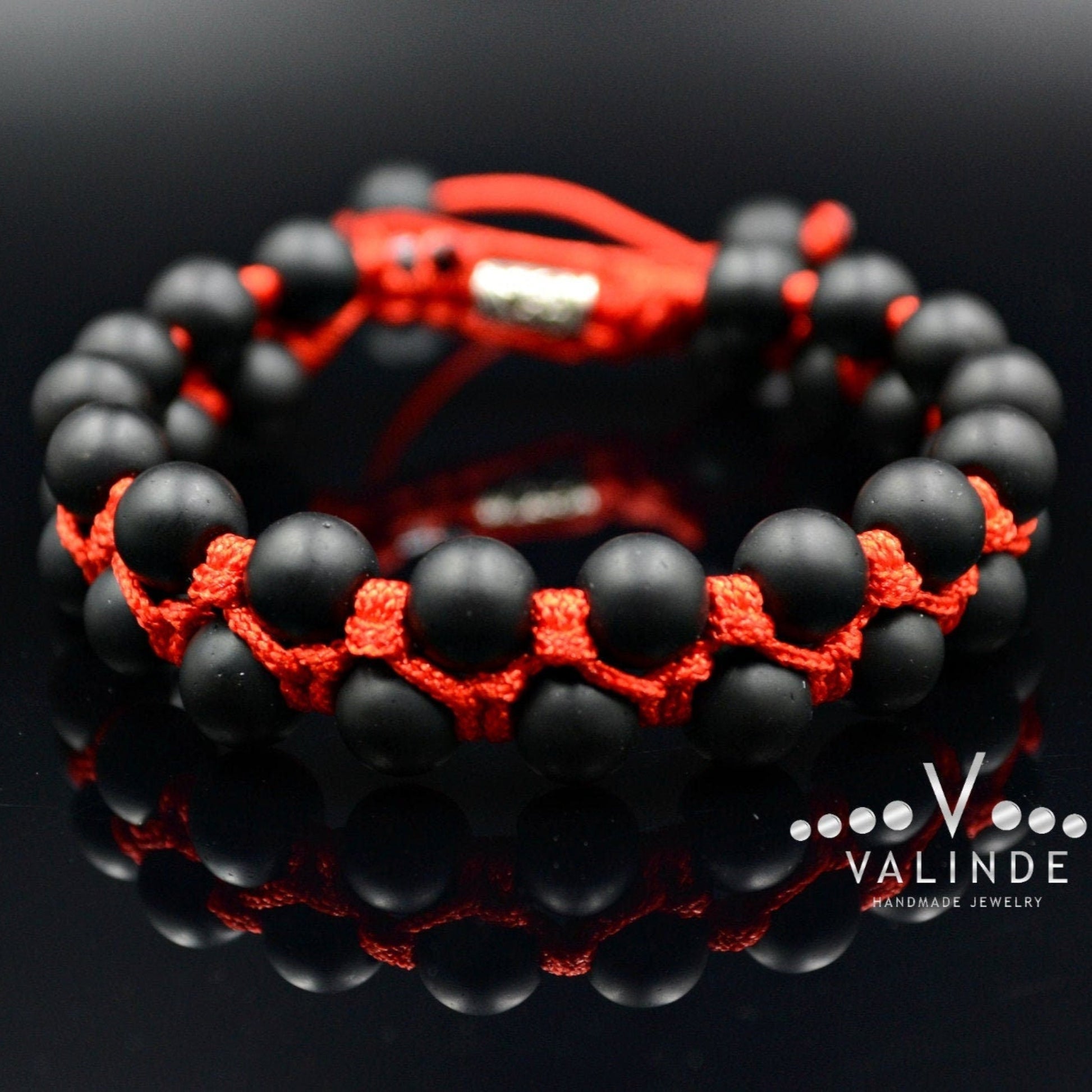 Men's Black Onyx Double Bracelet -Macrame Beaded Bracelet - Double Row Bracelet - Red Cord Bracelet - Onyx Gemstone Bracelet - Gift for Men - Shamballa Bracelet - Birthstone Bracelet - Gemstone Bracelet Men - Chakra Bracelet - Macrame Bracelet - Healing Bracelet