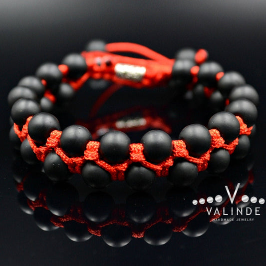 Men's Black Onyx Double Bracelet -Macrame Beaded Bracelet - Double Row Bracelet - Red Cord Bracelet - Onyx Gemstone Bracelet - Gift for Men - Shamballa Bracelet - Birthstone Bracelet - Gemstone Bracelet Men - Chakra Bracelet - Macrame Bracelet - Healing Bracelet