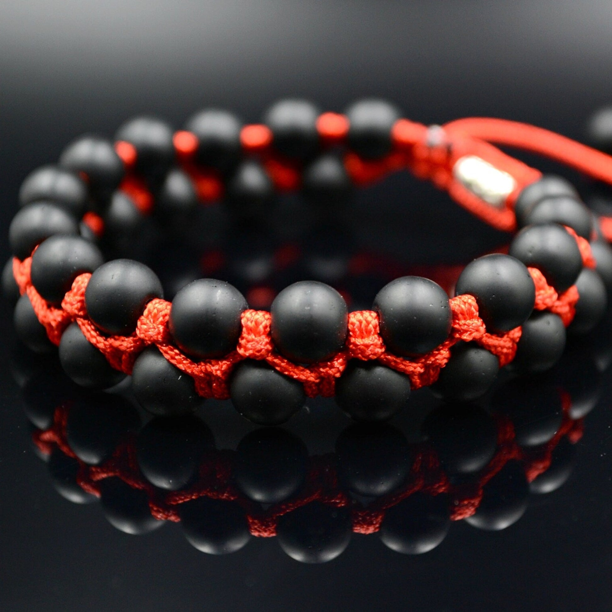 Men's Black Onyx Double Bracelet -Macrame Beaded Bracelet - Double Row Bracelet - Red Cord Bracelet - Onyx Gemstone Bracelet - Gift for Men - Shamballa Bracelet - Birthstone Bracelet - Gemstone Bracelet Men - Chakra Bracelet - Macrame Bracelet - Healing Bracelet
