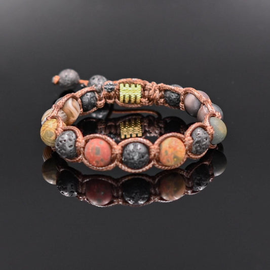 Men's Picasso Jasper Bracelet Gemstone Bracelet Lava Stone Bracelet Beaded Bracelet Matte Agate Bracelet Macrame Bracelet Gift For Men - Shamballa Bracelet - Mantra Bracelet  -  Yoga Bracelet -  Birthstone Bracelet - Gemstone Bracelet Men - Chakra Bracelet - Macrame Bracelet - Healing Bracelet - Gift for Father - Valinde
