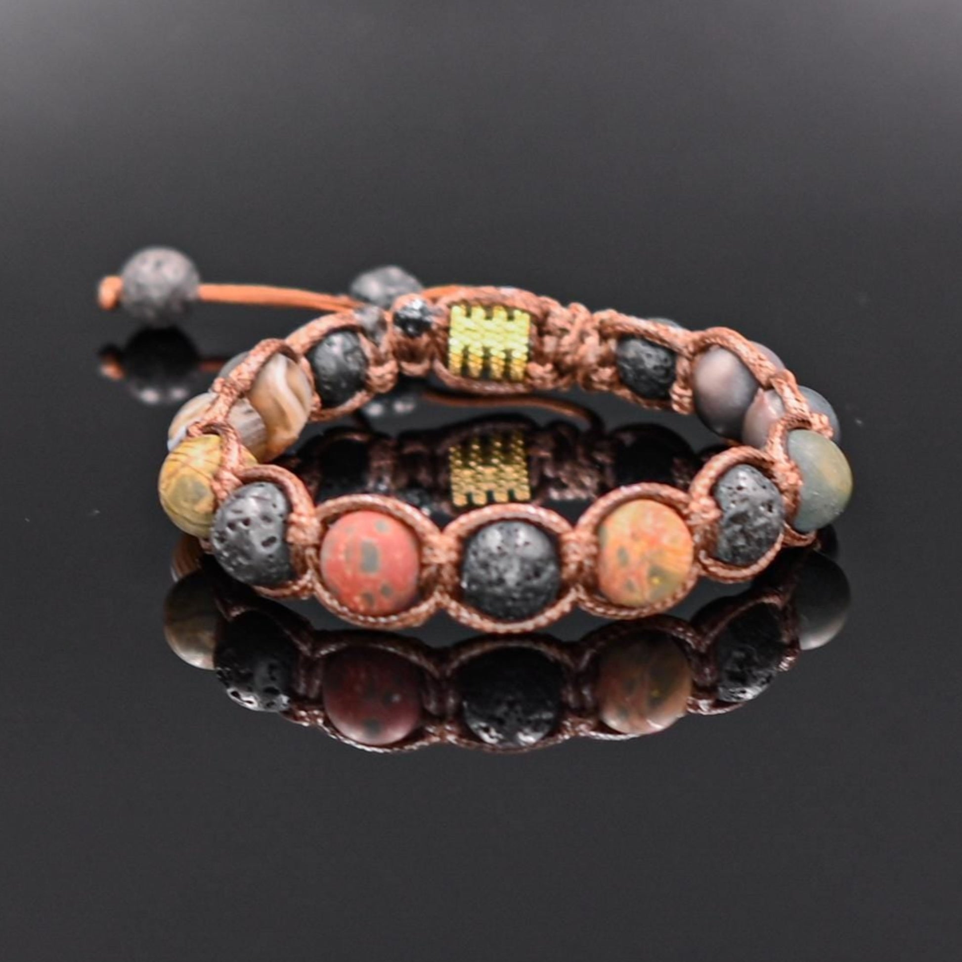 Men's Picasso Jasper Bracelet Gemstone Bracelet Lava Stone Bracelet Beaded Bracelet Matte Agate Bracelet Macrame Bracelet Gift For Men - Shamballa Bracelet - Mantra Bracelet  -  Yoga Bracelet -  Birthstone Bracelet - Gemstone Bracelet Men - Chakra Bracelet - Macrame Bracelet - Healing Bracelet - Gift for Father - Valinde
