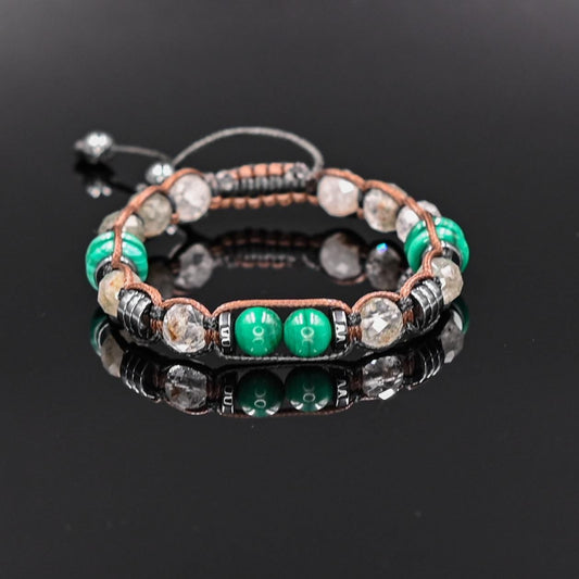 Men's Malachite and Moss Quartz Bracelet, Hematite Healing Stone Jewelry, Natural Macrame Bracelet for Him, Protection Energy Gift, Adjustable Bracelet for Him, Healing Gemstone Gift, Father's Day Gift, Protection Bracelet, Crystal Gift for Him, February Birthstone, Protection Bracelet gift for Him, Stainless Steel Jewelry,Healing Crystal Bracelet, Masculine Strength Gift, Spiritual Protection, Gift for Men, Adjustable Braided Bracelet, Gift for Men, Adjustable Macrame Braided Gemstone Bracelet, Braided Adj