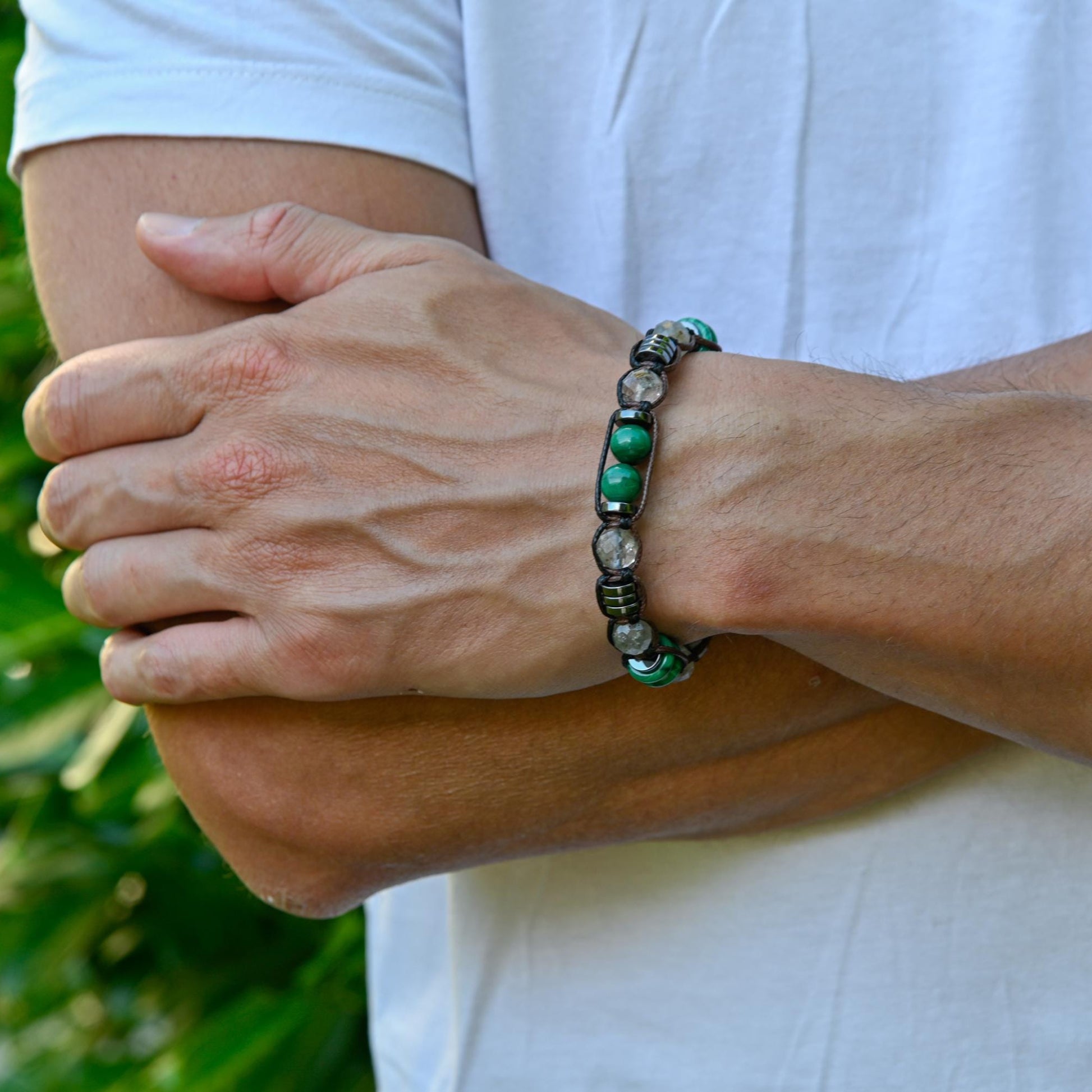 Men's Malachite and Moss Quartz Bracelet, Hematite Healing Stone Jewelry, Natural Macrame Bracelet for Him, Protection Energy Gift, Adjustable Bracelet for Him, Healing Gemstone Gift, Father's Day Gift, Protection Bracelet, Crystal Gift for Him, February Birthstone, Protection Bracelet gift for Him, Stainless Steel Jewelry,Healing Crystal Bracelet, Masculine Strength Gift, Spiritual Protection, Gift for Men, Adjustable Braided Bracelet, Gift for Men, Adjustable Macrame Braided Gemstone Bracelet, Braided Adj