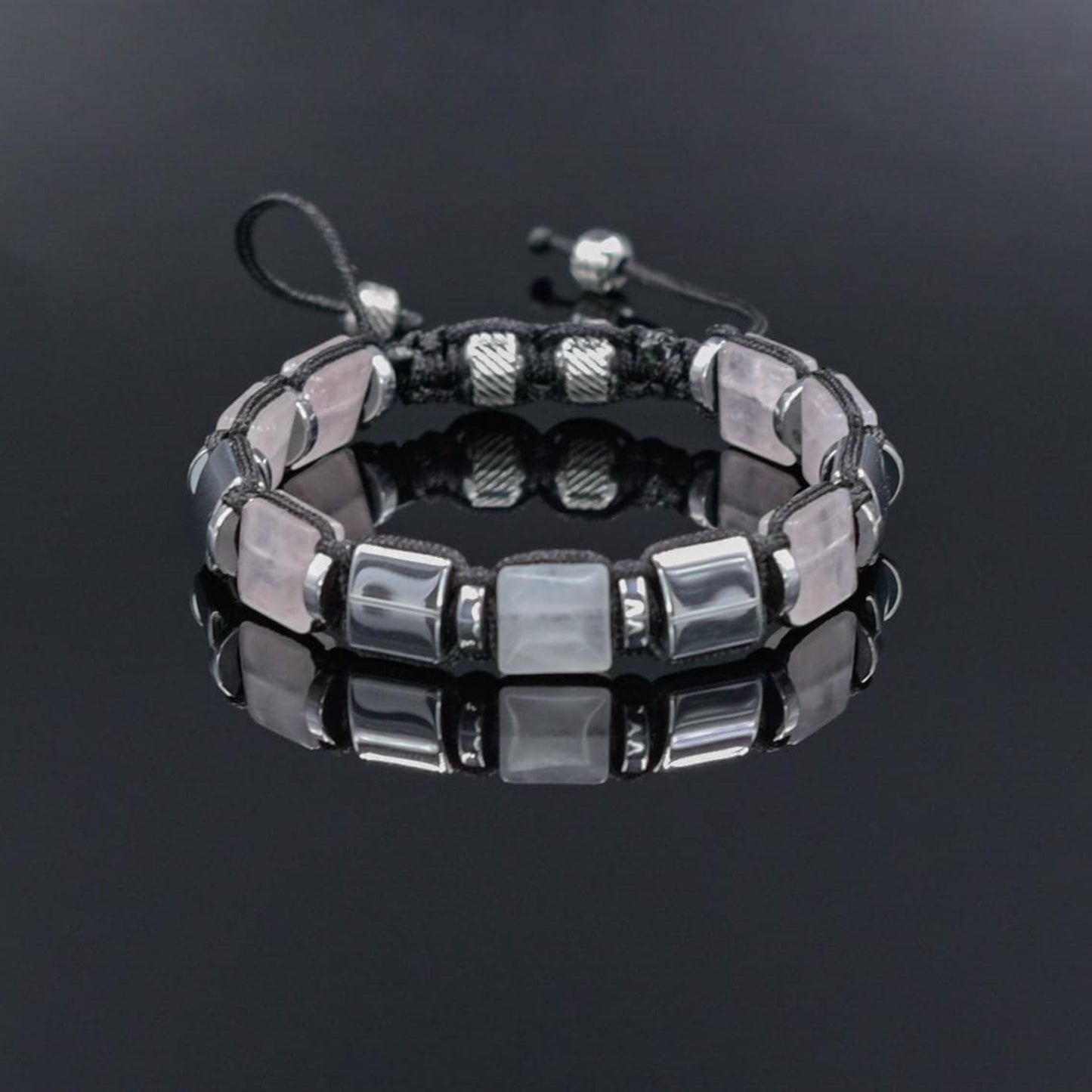 Men's Rose Quartz Bracelet, Square Bead Hematite Jewelry, Masculine Pink Stone Bracelet, Geometric Stone Bracelet, Adjustable Bracelet Gemstone Macrame Adjustable Bracelet - Gift for Him, Hematite Healing Stone Jewelry, Natural Macrame Bracelet for Him, Protection Energy Gift, Adjustable Bracelet for Him, Healing Gemstone Gift, Father's Day Gift, Protection Bracelet, Crystal Gift for Him, February Birthstone, Protection Bracelet gift for Him, Stainless Steel Jewelry,Healing Crystal Bracelet, Masculine Stren