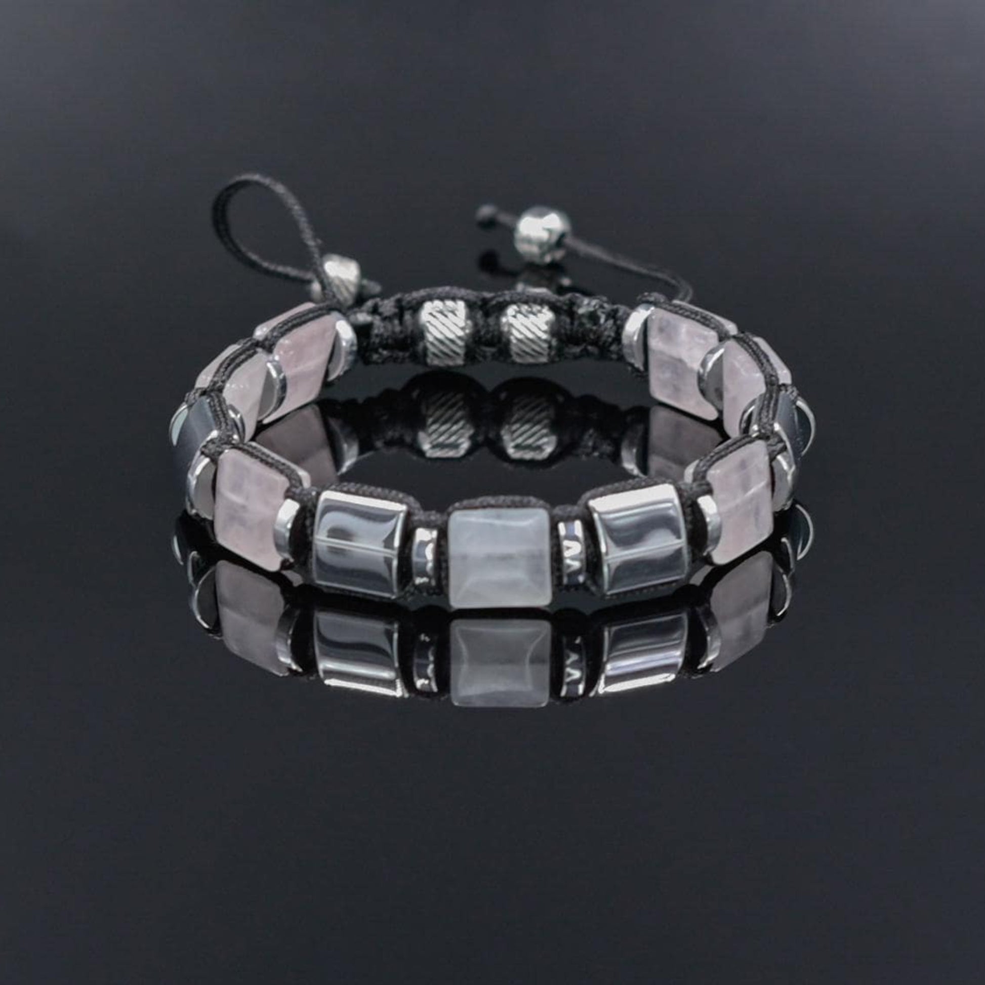 Men's Rose Quartz Bracelet, Square Bead Hematite Jewelry, Masculine Pink Stone Bracelet, Geometric Stone Bracelet, Adjustable Bracelet Gemstone Macrame Adjustable Bracelet - Gift for Him, Hematite Healing Stone Jewelry, Natural Macrame Bracelet for Him, Protection Energy Gift, Adjustable Bracelet for Him, Healing Gemstone Gift, Father's Day Gift, Protection Bracelet, Crystal Gift for Him, February Birthstone, Protection Bracelet gift for Him, Stainless Steel Jewelry,Healing Crystal Bracelet, Masculine Stren