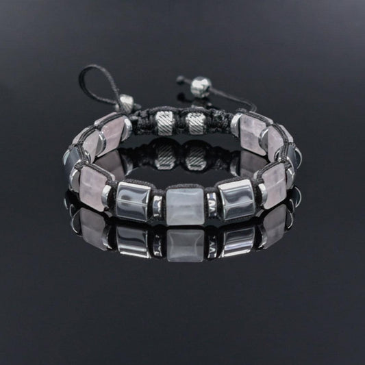 Men's Rose Quartz Bracelet, Square Bead Hematite Jewelry, Masculine Pink Stone Bracelet, Geometric Stone Bracelet, Adjustable Bracelet Gemstone Macrame Adjustable Bracelet - Gift for Him, Hematite Healing Stone Jewelry, Natural Macrame Bracelet for Him, Protection Energy Gift, Adjustable Bracelet for Him, Healing Gemstone Gift, Father's Day Gift, Protection Bracelet, Crystal Gift for Him, February Birthstone, Protection Bracelet gift for Him, Stainless Steel Jewelry,Healing Crystal Bracelet, Masculine Stren