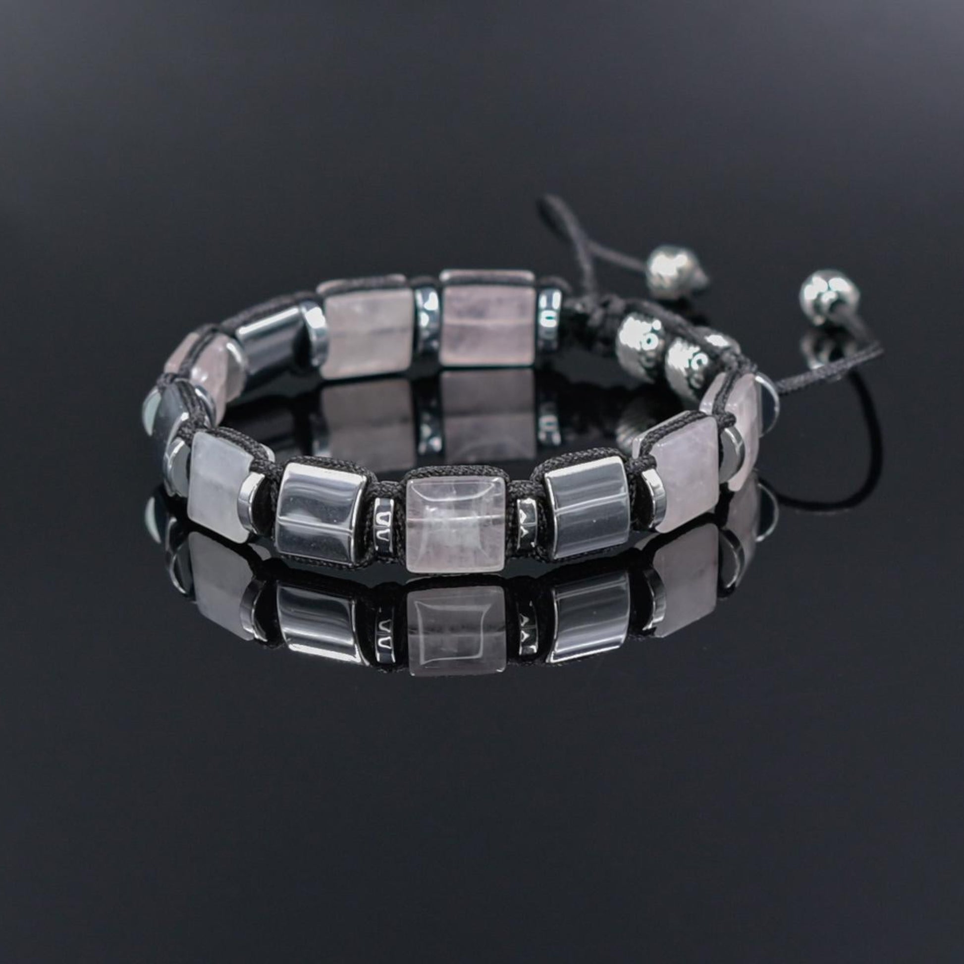 Men's Rose Quartz Bracelet, Square Bead Hematite Jewelry, Masculine Pink Stone Bracelet, Geometric Stone Bracelet, Adjustable Bracelet Gemstone Macrame Adjustable Bracelet - Gift for Him, Hematite Healing Stone Jewelry, Natural Macrame Bracelet for Him, Protection Energy Gift, Adjustable Bracelet for Him, Healing Gemstone Gift, Father's Day Gift, Protection Bracelet, Crystal Gift for Him, February Birthstone, Protection Bracelet gift for Him, Stainless Steel Jewelry,Healing Crystal Bracelet, Masculine Stren