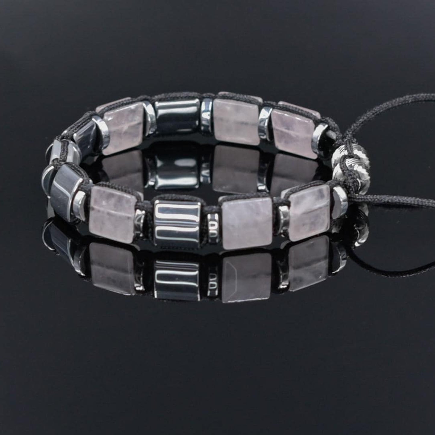 Men's Rose Quartz Bracelet, Square Bead Hematite Jewelry, Masculine Pink Stone Bracelet, Geometric Stone Bracelet, Adjustable Bracelet Gemstone Macrame Adjustable Bracelet - Gift for Him, Hematite Healing Stone Jewelry, Natural Macrame Bracelet for Him, Protection Energy Gift, Adjustable Bracelet for Him, Healing Gemstone Gift, Father's Day Gift, Protection Bracelet, Crystal Gift for Him, February Birthstone, Protection Bracelet gift for Him, Stainless Steel Jewelry,Healing Crystal Bracelet, Masculine Stren