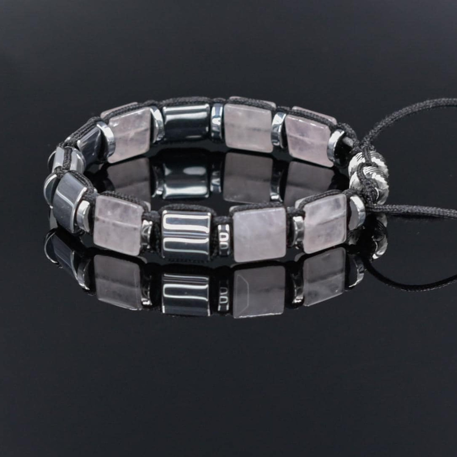 Men's Rose Quartz Bracelet, Square Bead Hematite Jewelry, Masculine Pink Stone Bracelet, Geometric Stone Bracelet, Adjustable Bracelet Gemstone Macrame Adjustable Bracelet - Gift for Him, Hematite Healing Stone Jewelry, Natural Macrame Bracelet for Him, Protection Energy Gift, Adjustable Bracelet for Him, Healing Gemstone Gift, Father's Day Gift, Protection Bracelet, Crystal Gift for Him, February Birthstone, Protection Bracelet gift for Him, Stainless Steel Jewelry,Healing Crystal Bracelet, Masculine Stren
