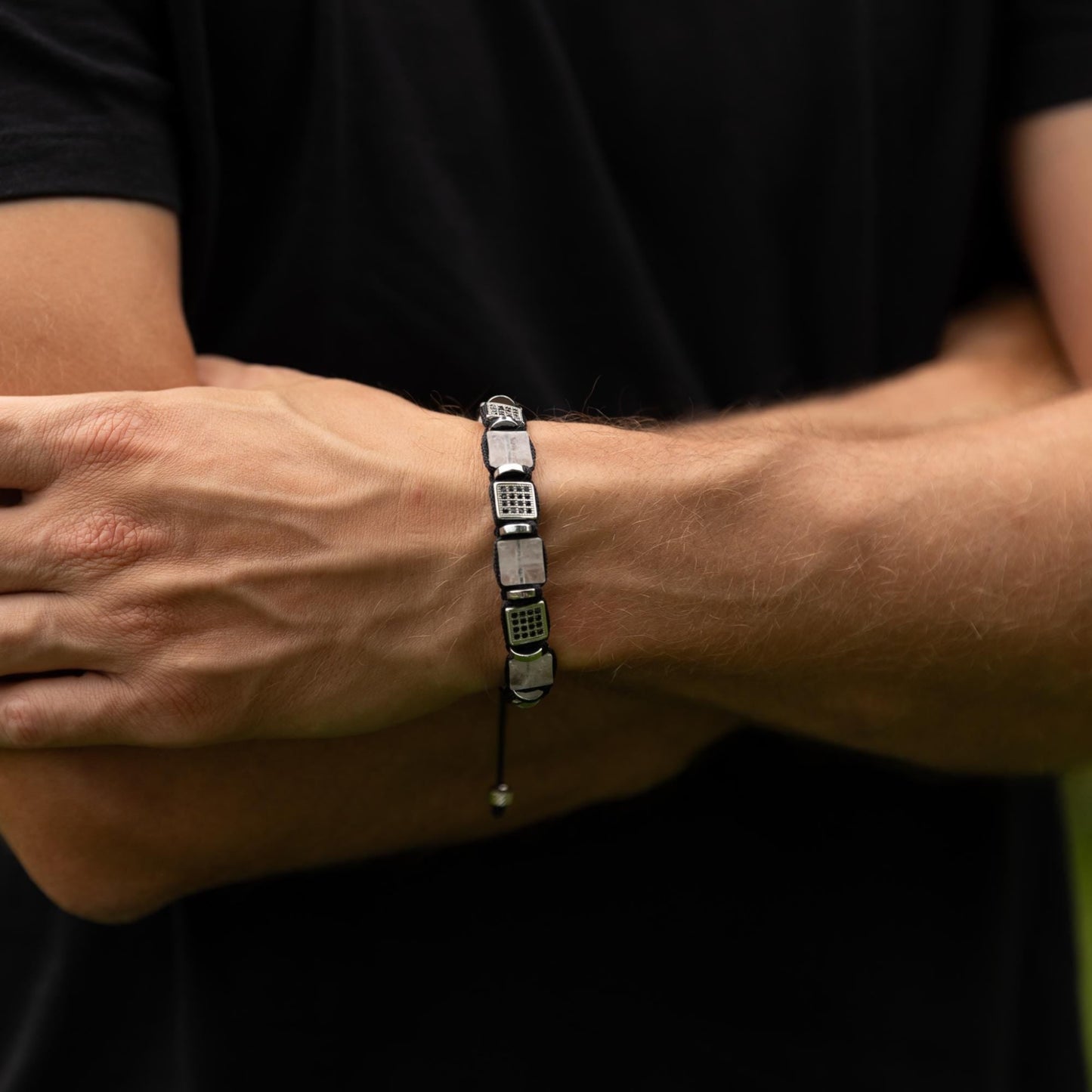 Men's Quartz Bracelet, Steel Cube Beads Bracelet, Adjustable Crystal Bracelet, Flat Bead Bracelet, Gift for Men, Christmas Gift,Man Bracelet - Shamballa Bracelet - Birthstone Bracelet - Gemstone Bracelet Men - Chakra Bracelet