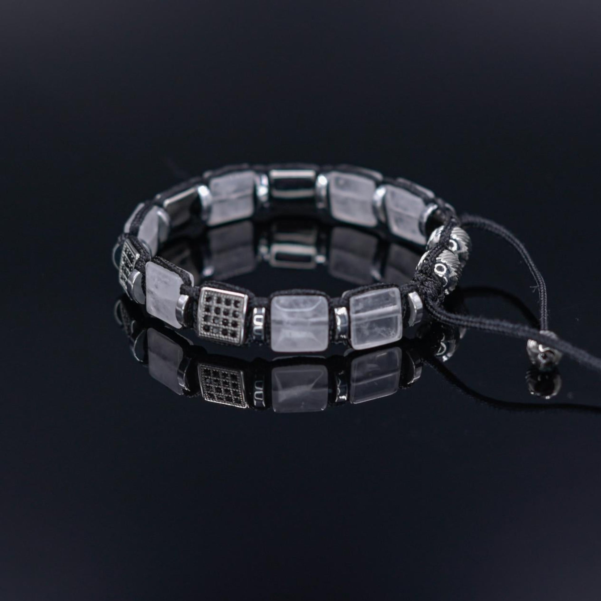 Men's Quartz Bracelet, Steel Cube Beads Bracelet, Adjustable Crystal Bracelet, Flat Bead Bracelet, Gift for Men, Christmas Gift,Man Bracelet - Shamballa Bracelet - Birthstone Bracelet - Gemstone Bracelet Men - Chakra Bracelet