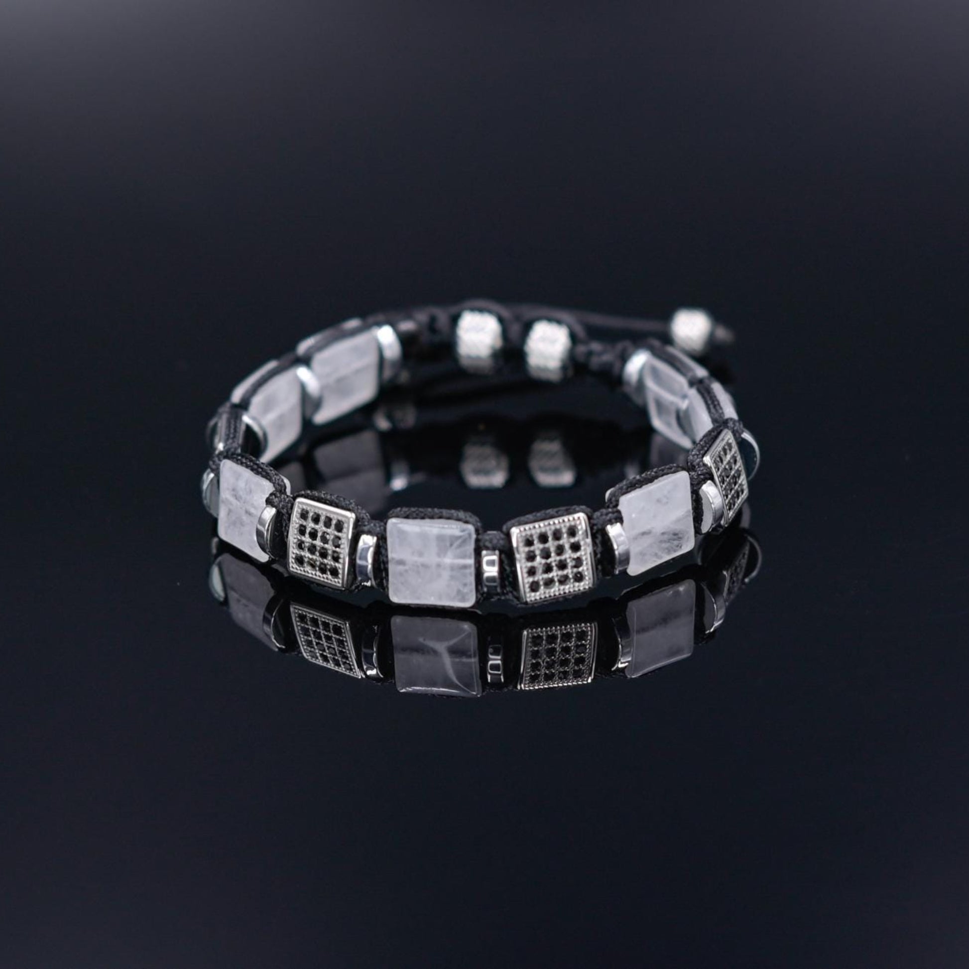 Men's Quartz Bracelet, Steel Cube Beads Bracelet, Adjustable Crystal Bracelet, Flat Bead Bracelet, Gift for Men, Christmas Gift,Man Bracelet - Shamballa Bracelet - Birthstone Bracelet - Gemstone Bracelet Men - Chakra Bracelet
