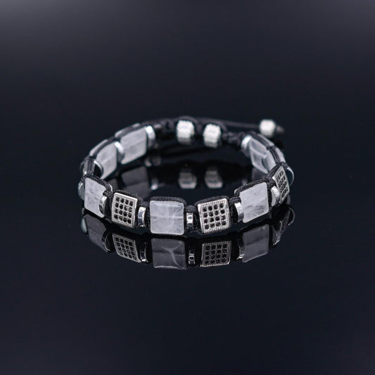 Men's Quartz Bracelet, Steel Cube Beads Bracelet, Adjustable Crystal Bracelet, Flat Bead Bracelet, Gift for Men, Christmas Gift,Man Bracelet - Shamballa Bracelet - Birthstone Bracelet - Gemstone Bracelet Men - Chakra Bracelet
