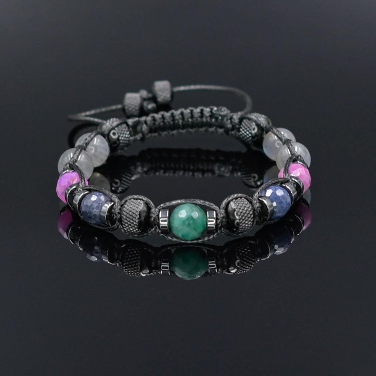 Men's Ruby Sapphire Emerald Labradorite Bracelet, Braided Adjustable Gemstone Bead Bracelet, Genuine Raw Stone Jewelry, Gift for Men, Adjustable Braided Macrame Bracelet, Gift for Men - Shamballa Bracelet - Mantra Bracelet  -  Yoga Bracelet -  Birthstone Bracelet - Gemstone Bracelet Men - Chakra Bracelet - Macrame Bracelet - Healing Bracelet - Gift for Father - Gift For Men - Valinde
