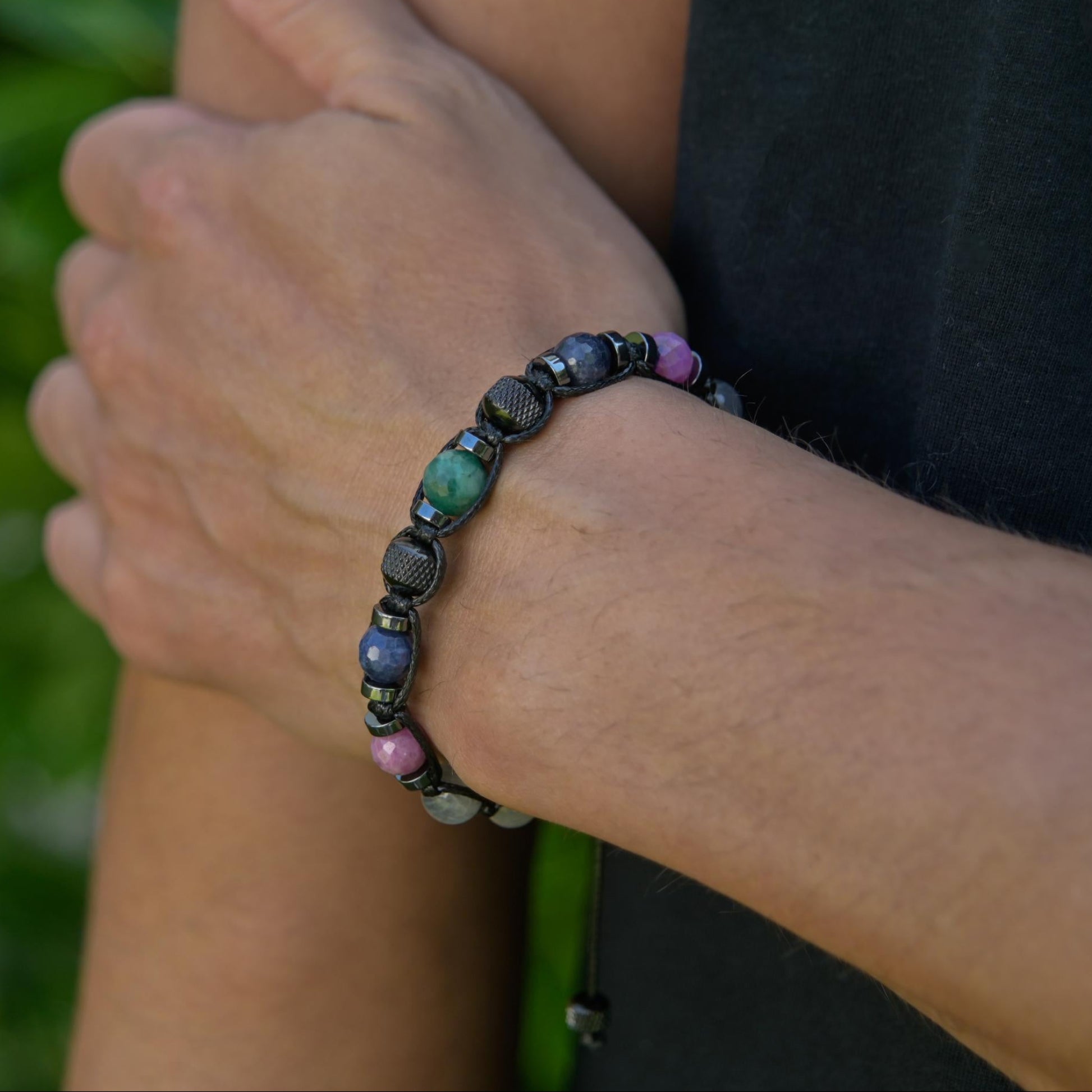 Men's Ruby Sapphire Emerald Labradorite Bracelet, Braided Adjustable Gemstone Bead Bracelet, Genuine Raw Stone Jewelry, Gift for Men, Adjustable Braided Macrame Bracelet, Gift for Men - Shamballa Bracelet - Mantra Bracelet  -  Yoga Bracelet -  Birthstone Bracelet - Gemstone Bracelet Men - Chakra Bracelet - Macrame Bracelet - Healing Bracelet - Gift for Father - Gift For Men - Valinde
