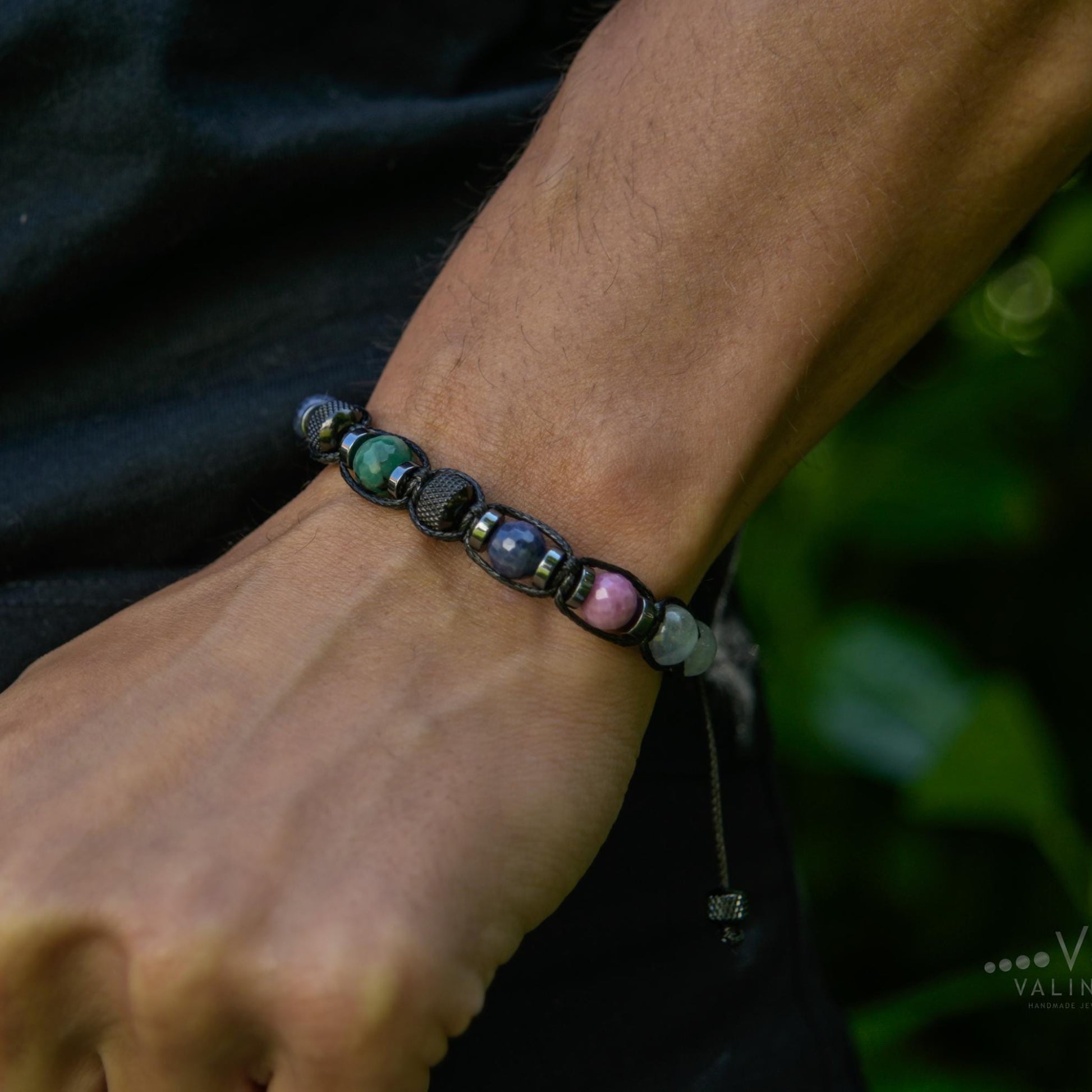 Men's Ruby Sapphire Emerald Labradorite Bracelet, Braided Adjustable Gemstone Bead Bracelet, Genuine Raw Stone Jewelry, Gift for Men, Adjustable Braided Macrame Bracelet, Gift for Men - Shamballa Bracelet - Mantra Bracelet  -  Yoga Bracelet -  Birthstone Bracelet - Gemstone Bracelet Men - Chakra Bracelet - Macrame Bracelet - Healing Bracelet - Gift for Father - Gift For Men - Valinde
