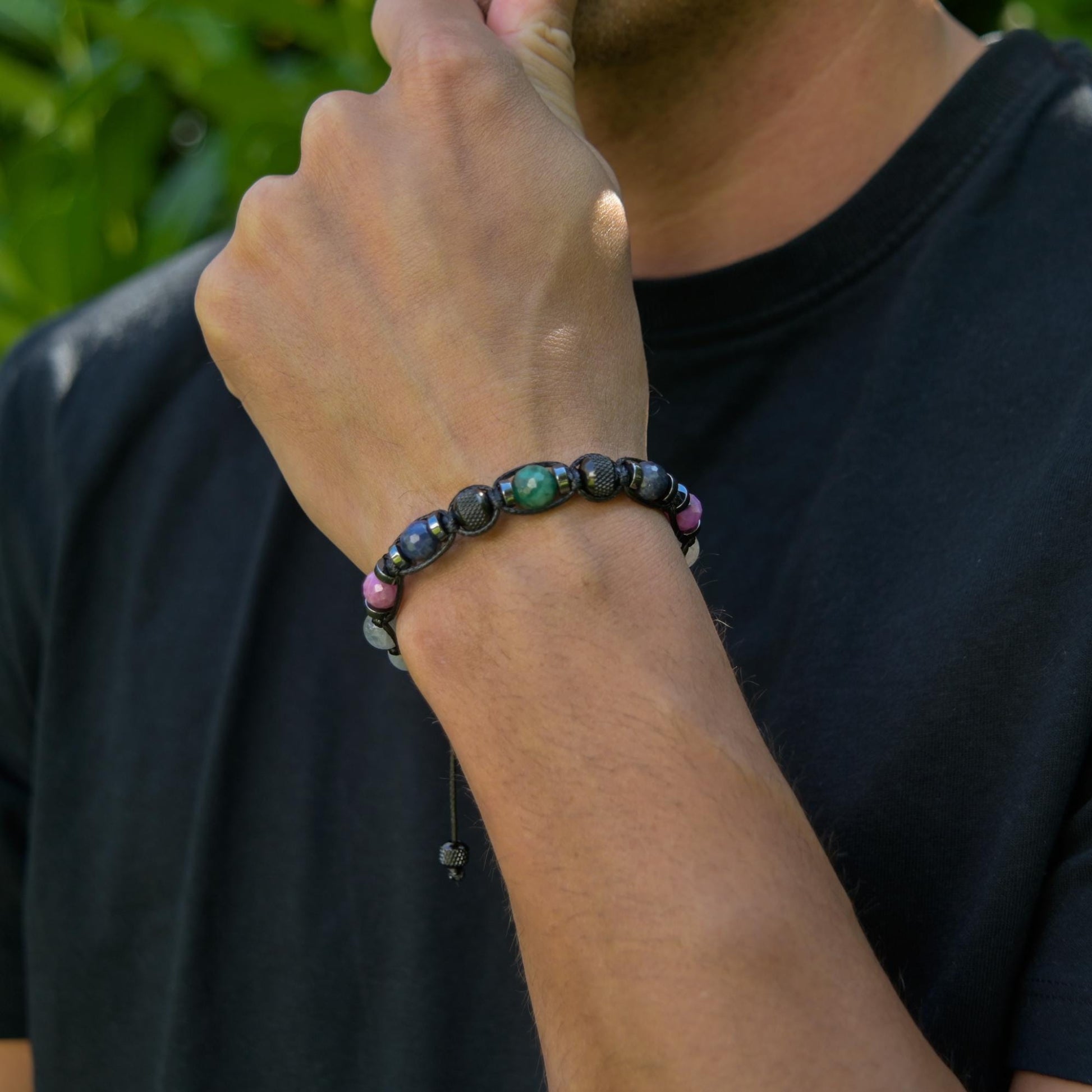 Men's Ruby Sapphire Emerald Labradorite Bracelet, Braided Adjustable Gemstone Bead Bracelet, Genuine Raw Stone Jewelry, Gift for Men, Adjustable Braided Macrame Bracelet, Gift for Men - Shamballa Bracelet - Mantra Bracelet  -  Yoga Bracelet -  Birthstone Bracelet - Gemstone Bracelet Men - Chakra Bracelet - Macrame Bracelet - Healing Bracelet - Gift for Father - Gift For Men - Valinde
