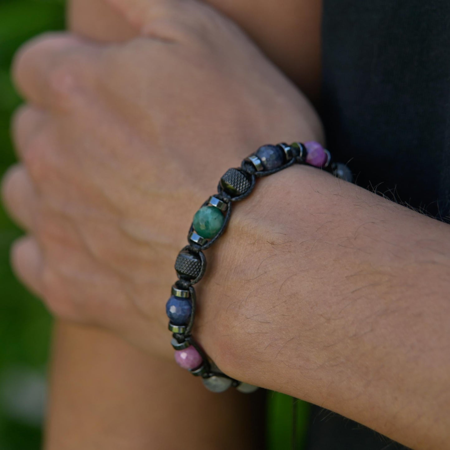 Men's Ruby Sapphire Emerald Labradorite Bracelet, Braided Adjustable Gemstone Bead Bracelet, Genuine Raw Stone Jewelry, Gift for Men, Adjustable Braided Macrame Bracelet, Gift for Men - Shamballa Bracelet - Mantra Bracelet  -  Yoga Bracelet -  Birthstone Bracelet - Gemstone Bracelet Men - Chakra Bracelet - Macrame Bracelet - Healing Bracelet - Gift for Father - Gift For Men - Valinde
