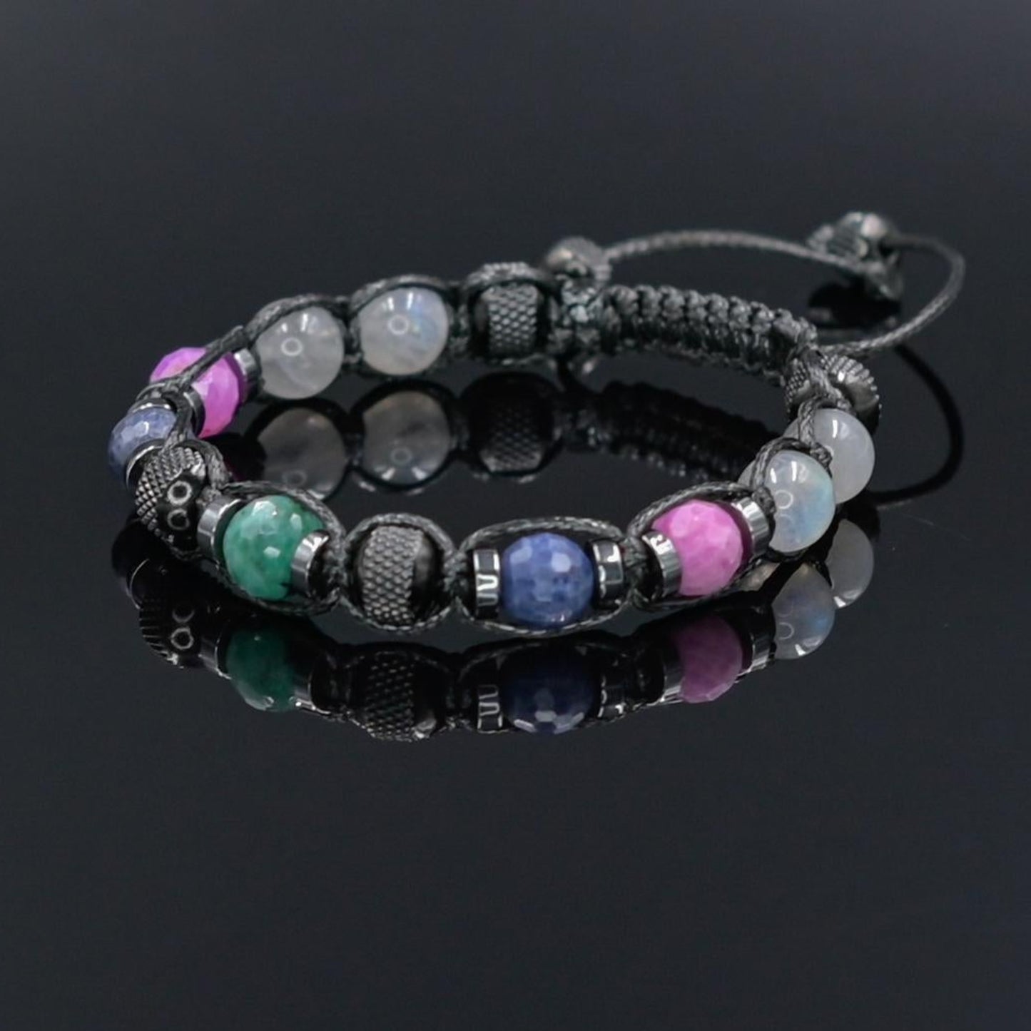Men's Ruby Sapphire Emerald Labradorite Bracelet, Braided Adjustable Gemstone Bead Bracelet, Genuine Raw Stone Jewelry, Gift for Men, Adjustable Braided Macrame Bracelet, Gift for Men - Shamballa Bracelet - Mantra Bracelet  -  Yoga Bracelet -  Birthstone Bracelet - Gemstone Bracelet Men - Chakra Bracelet - Macrame Bracelet - Healing Bracelet - Gift for Father - Gift For Men - Valinde
