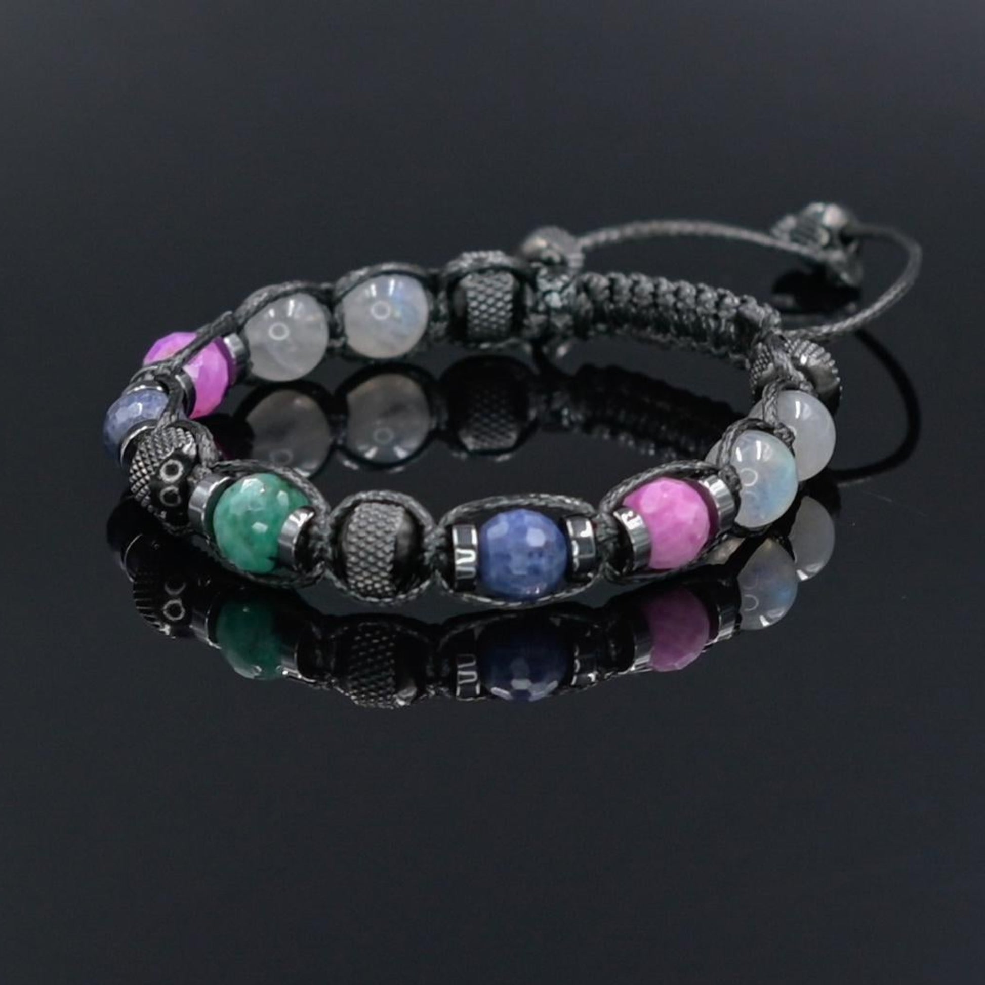 Men's Ruby Sapphire Emerald Labradorite Bracelet, Braided Adjustable Gemstone Bead Bracelet, Genuine Raw Stone Jewelry, Gift for Men, Adjustable Braided Macrame Bracelet, Gift for Men - Shamballa Bracelet - Mantra Bracelet  -  Yoga Bracelet -  Birthstone Bracelet - Gemstone Bracelet Men - Chakra Bracelet - Macrame Bracelet - Healing Bracelet - Gift for Father - Gift For Men - Valinde
