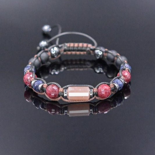 Ruby Braided Bracelet - Ruby Sapphire Gemstone Adjustable Bracelet, Men's Energy Bracelet, Black Onyx Sunstone Bead Bracelet, Gift for Men, Braided Bracelet  - Shamballa Bracelet - Mantra Bracelet  -  Birthstone Bracelet - Gemstone Bracelet Men - Chakra Bracelet - Macrame Bracelet - Healing Bracelet - Valinde
