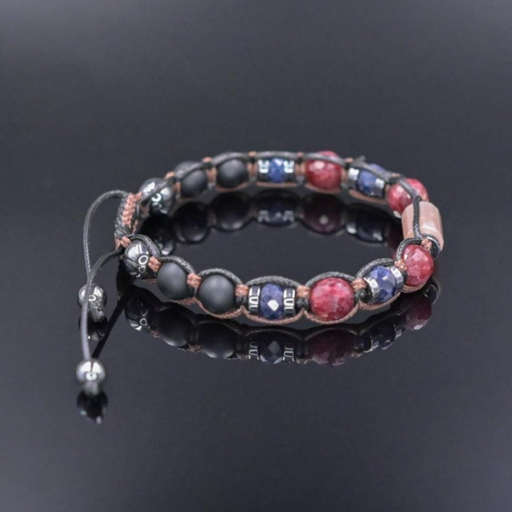 Ruby Sapphire Gemstone Adjustable Bracelet, Men's Energy Bracelet, Black Onyx Sunstone Bead Bracelet, Gift for Men, Braided Bracelet  - Shamballa Bracelet - Mantra Bracelet  -  Birthstone Bracelet - Gemstone Bracelet Men - Chakra Bracelet - Macrame Bracelet - Healing Bracelet - Valinde
