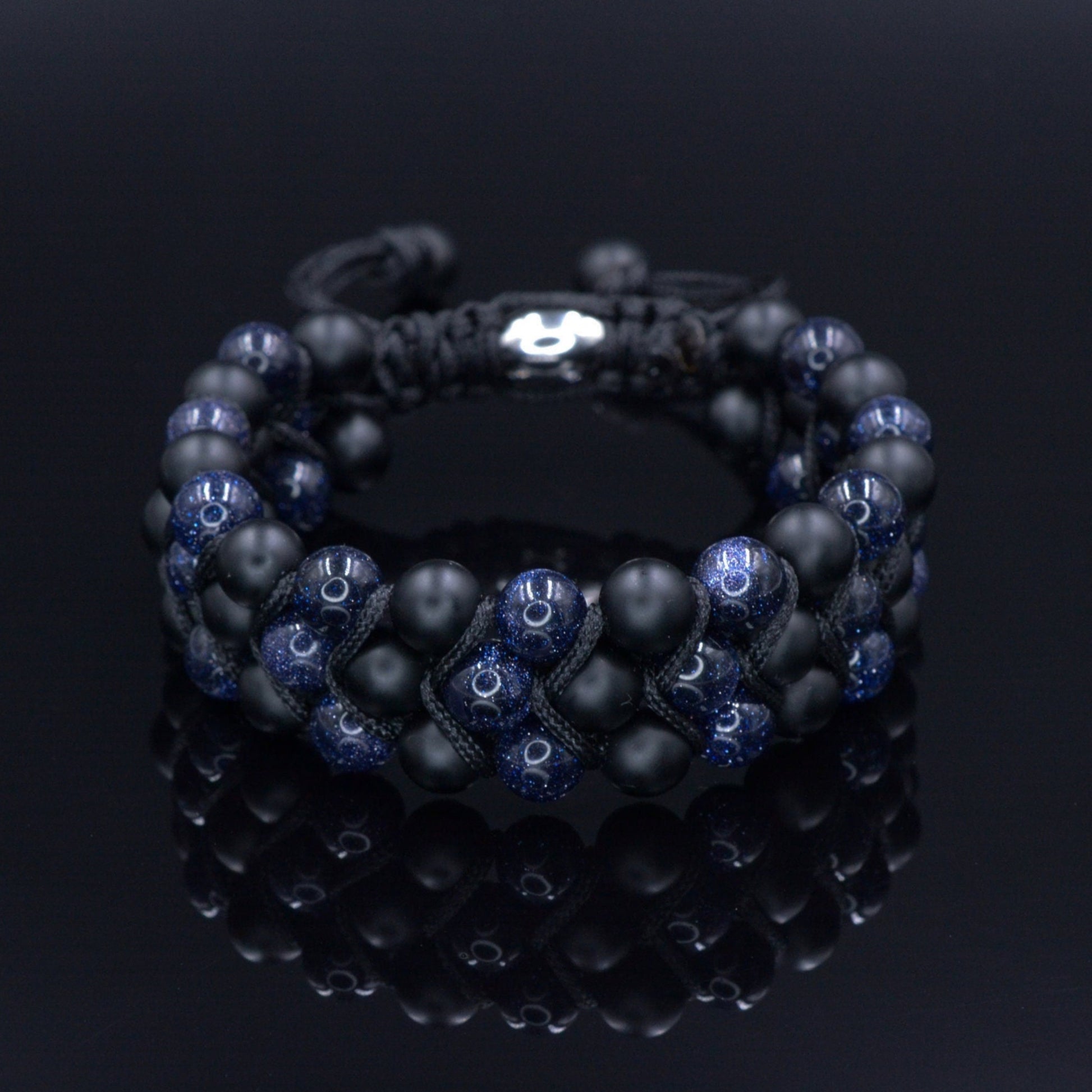 Men's Blue Sandstone 3 Row Bracelet Macrame Adjustable Bracelet Onyx Beads Bracelet Triple Gemstone Bracelet Gift for Men Birthday Gift -  Shamballa Bracelet  -  Birthstone Bracelet - Gemstone Bracelet Men - Chakra Bracelet - Macrame Bracelet - Healing Bracelet - Valinde