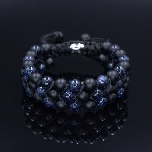 Men's Blue Sandstone 3 Row Bracelet Macrame Adjustable Bracelet Onyx Beads Bracelet Triple Gemstone Bracelet Gift for Men Birthday Gift -  Shamballa Bracelet  -  Birthstone Bracelet - Gemstone Bracelet Men - Chakra Bracelet - Macrame Bracelet - Healing Bracelet - Valinde