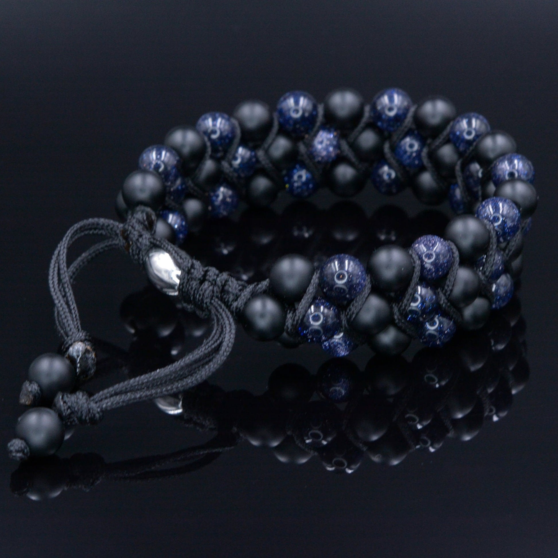 Men's Blue Sandstone 3 Row Bracelet Macrame Adjustable Bracelet Onyx Beads Bracelet Triple Gemstone Bracelet Gift for Men Birthday Gift -  Shamballa Bracelet  -  Birthstone Bracelet - Gemstone Bracelet Men - Chakra Bracelet - Macrame Bracelet - Healing Bracelet - Valinde
