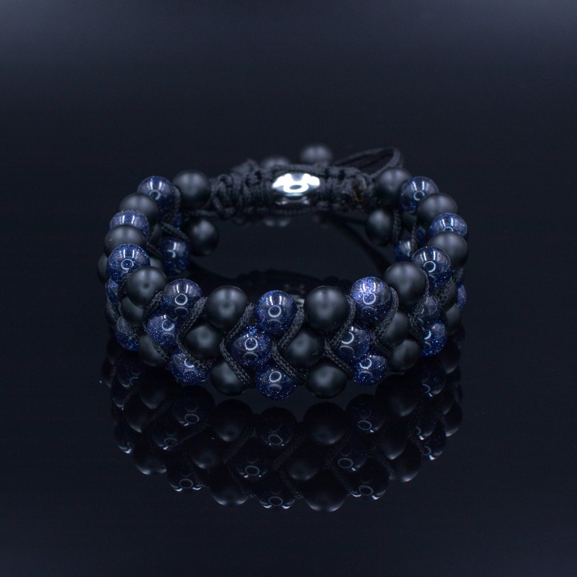 Men's Blue Sandstone 3 Row Bracelet Macrame Adjustable Bracelet Onyx Beads Bracelet Triple Gemstone Bracelet Gift for Men Birthday Gift -  Shamballa Bracelet  -  Birthstone Bracelet - Gemstone Bracelet Men - Chakra Bracelet - Macrame Bracelet - Healing Bracelet - Valinde
