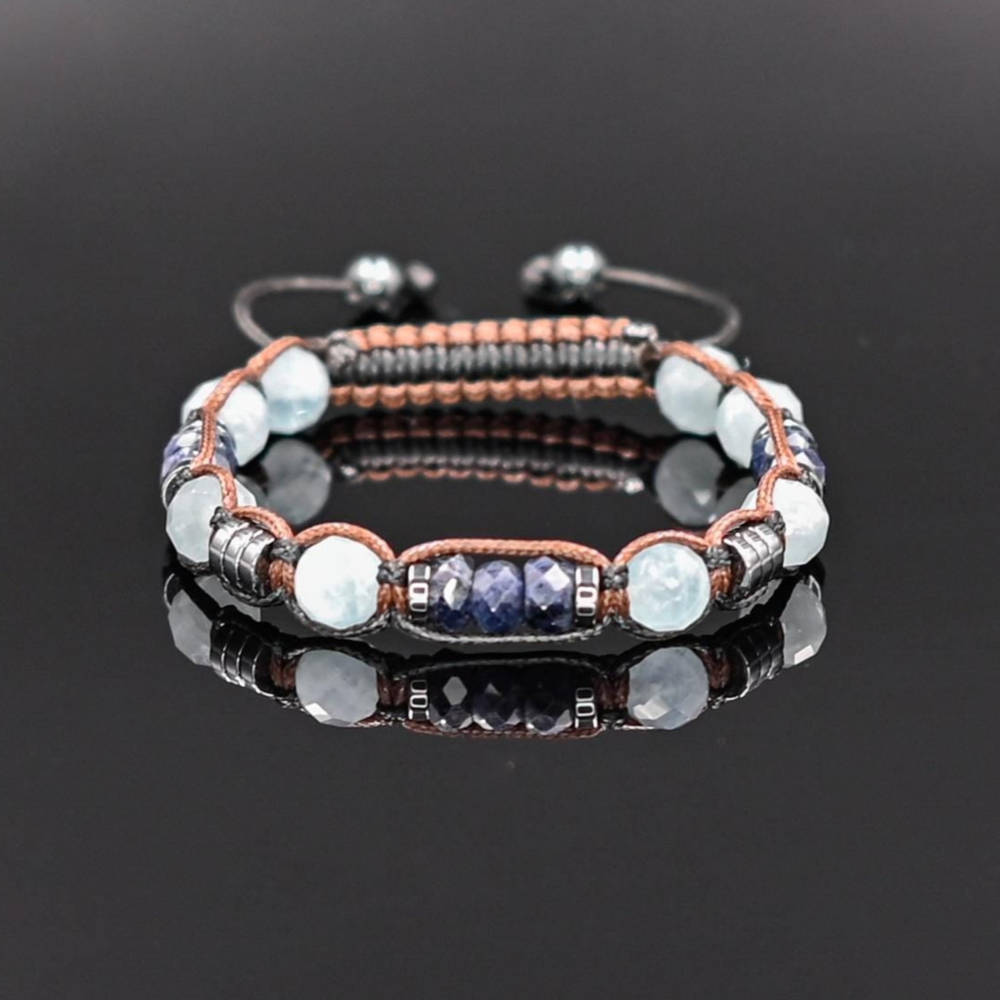 Handcrafted Genuine Aquamarine & Sapphire Birthstone Bracelet, Adjustable Macrame Healing Stone Bracelet, Men's Gemstone Bracelet - Shamballa Bracelet - Mantra Bracelet  -  Yoga Bracelet -  Birthstone Bracelet - Gemstone Bracelet Men - Chakra Bracelet - Macrame Bracelet - Healing Bracelet - Gift for Father - Gift For Men - Valinde
