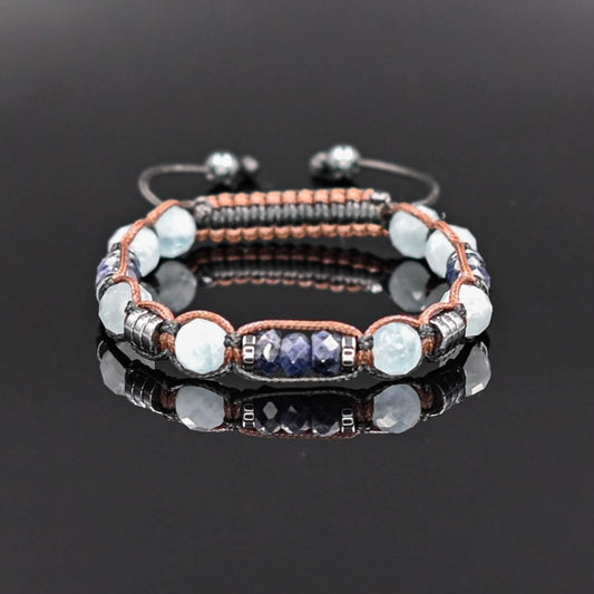 Handcrafted Genuine Aquamarine & Sapphire Birthstone Bracelet, Adjustable Macrame Healing Stone Bracelet, Men's Gemstone Bracelet - Shamballa Bracelet - Mantra Bracelet  -  Yoga Bracelet -  Birthstone Bracelet - Gemstone Bracelet Men - Chakra Bracelet - Macrame Bracelet - Healing Bracelet - Gift for Father - Gift For Men - Valinde
