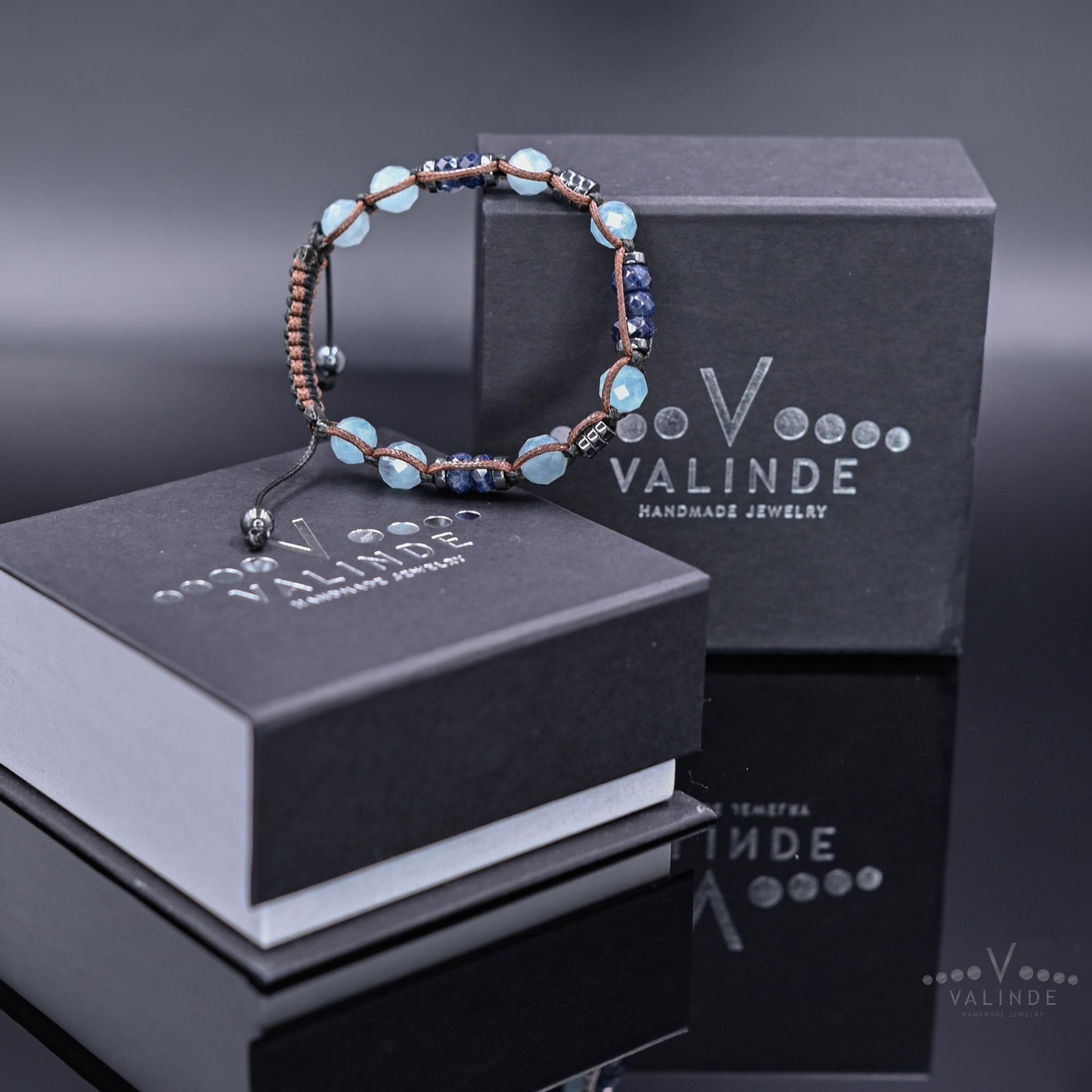 Handcrafted Genuine Aquamarine & Sapphire Birthstone Bracelet, Adjustable Macrame Healing Stone Bracelet, Men's Gemstone Bracelet - Shamballa Bracelet - Mantra Bracelet  -  Yoga Bracelet -  Birthstone Bracelet - Gemstone Bracelet Men - Chakra Bracelet - Macrame Bracelet - Healing Bracelet - Gift for Father - Gift For Men - Valinde
