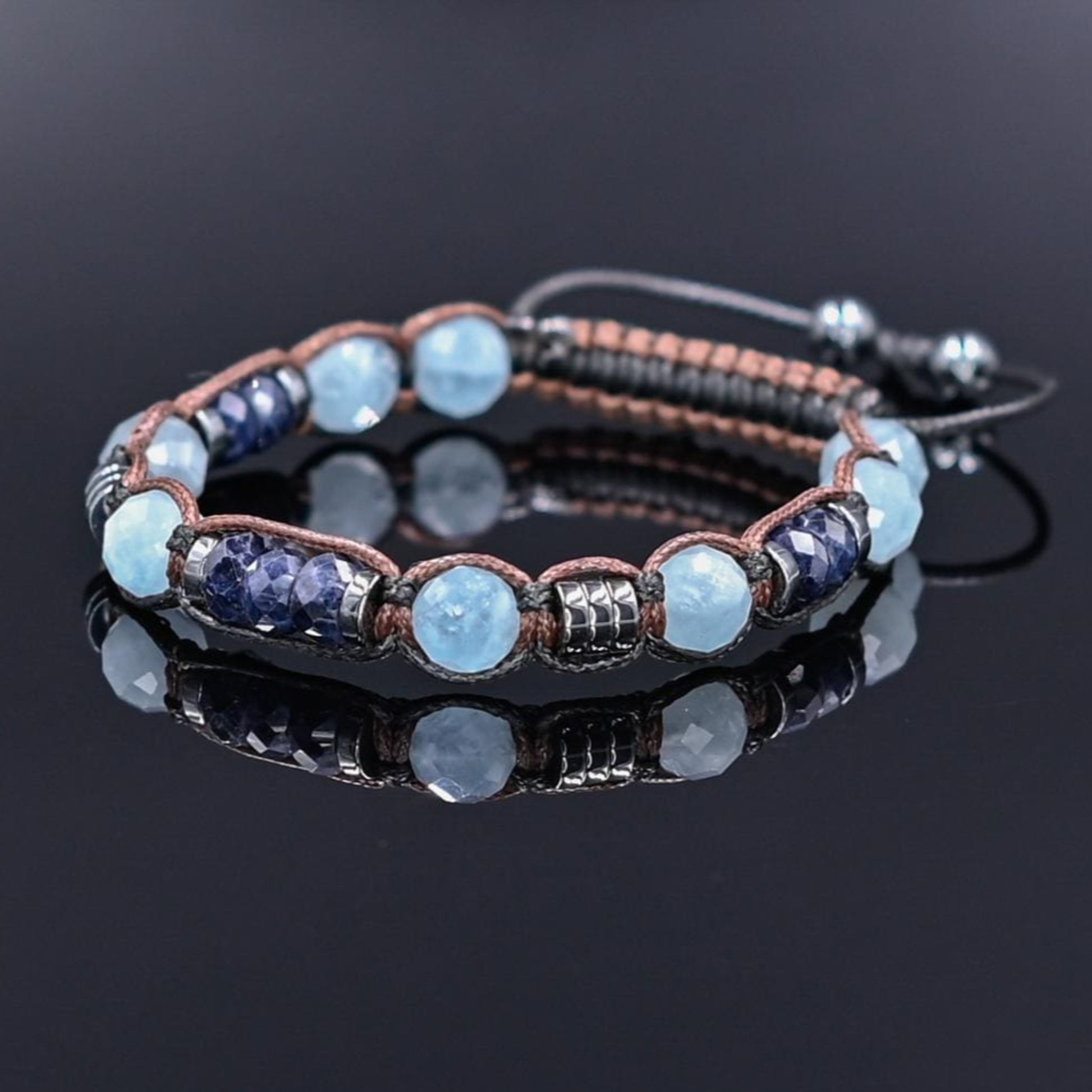 Handcrafted Genuine Aquamarine & Sapphire Birthstone Bracelet, Adjustable Macrame Healing Stone Bracelet, Men's Gemstone Bracelet - Shamballa Bracelet - Mantra Bracelet  -  Yoga Bracelet -  Birthstone Bracelet - Gemstone Bracelet Men - Chakra Bracelet - Macrame Bracelet - Healing Bracelet - Gift for Father - Gift For Men - Valinde
