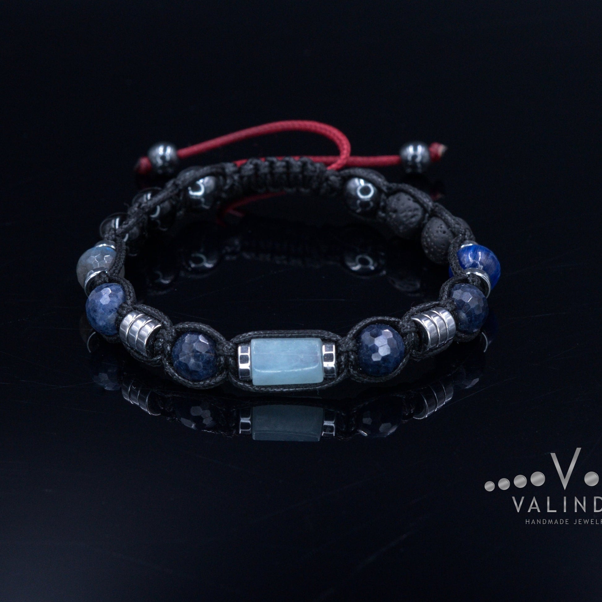 Genuine Sapphire Bracelet - Men's Aquamarine Crystal Bracelet - Gift for Men - Christmas Gift - Adjustable Macrame Bracelet - Kyanite Beaded Bracelet - Healing Bracelet -  Birthstone Bracelet - Gemstone Bracelet Men