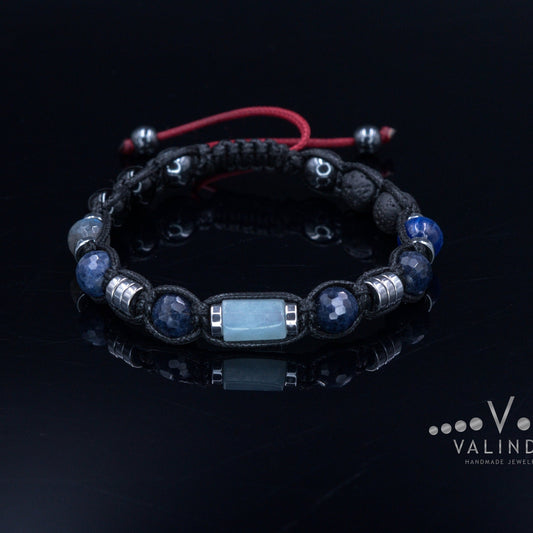 Genuine Sapphire Bracelet - Men's Aquamarine Crystal Bracelet - Gift for Men - Christmas Gift - Adjustable Macrame Bracelet - Kyanite Beaded Bracelet - Healing Bracelet -  Birthstone Bracelet - Gemstone Bracelet Men